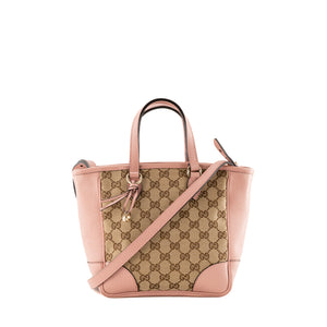 GUCCI - Sac à bandoulière Bree Gucci en toile monogrammée marron et cuir grainé rose