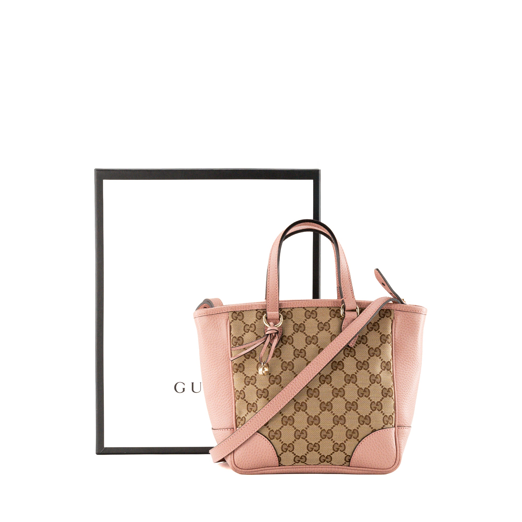 GUCCI - Sac à bandoulière Bree Gucci en toile monogrammée marron et cuir grainé rose