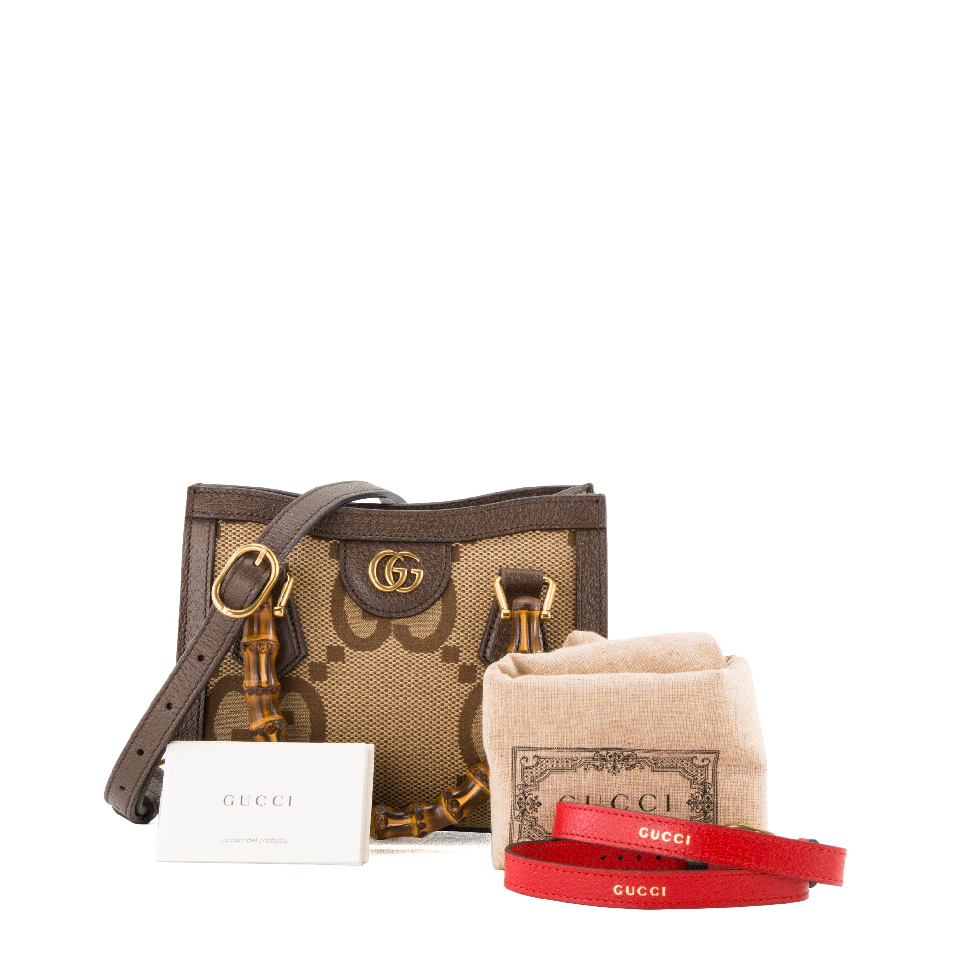 GUCCI - Sac à bandoulière Diana mini Gucci en toile monogrammée et cuir grainé marron