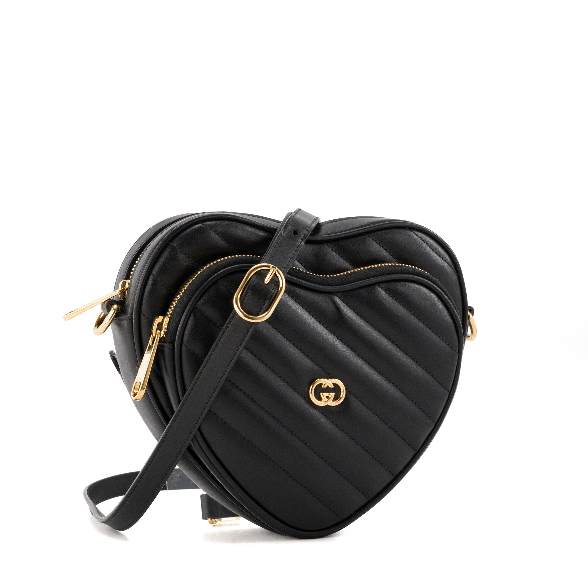 GUCCI - Sac à bandoulière GG Interlocking Heart Gucci en cuir lisse noir