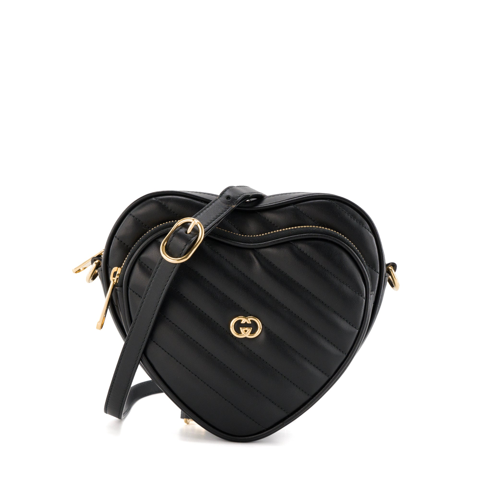 GUCCI - Sac à bandoulière GG Interlocking Heart Gucci en cuir lisse noir