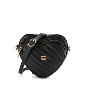 GUCCI - Sac à bandoulière GG Interlocking Heart Gucci en cuir lisse noir