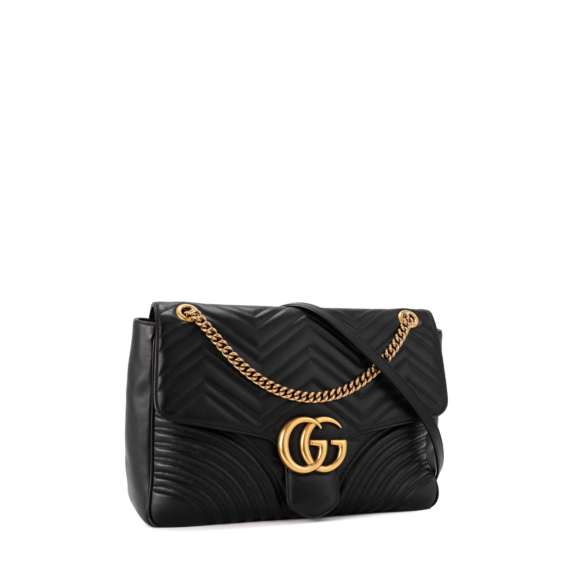 GUCCI - Sac à bandoulière GG Marmont GM Gucci en cuir lisse noir