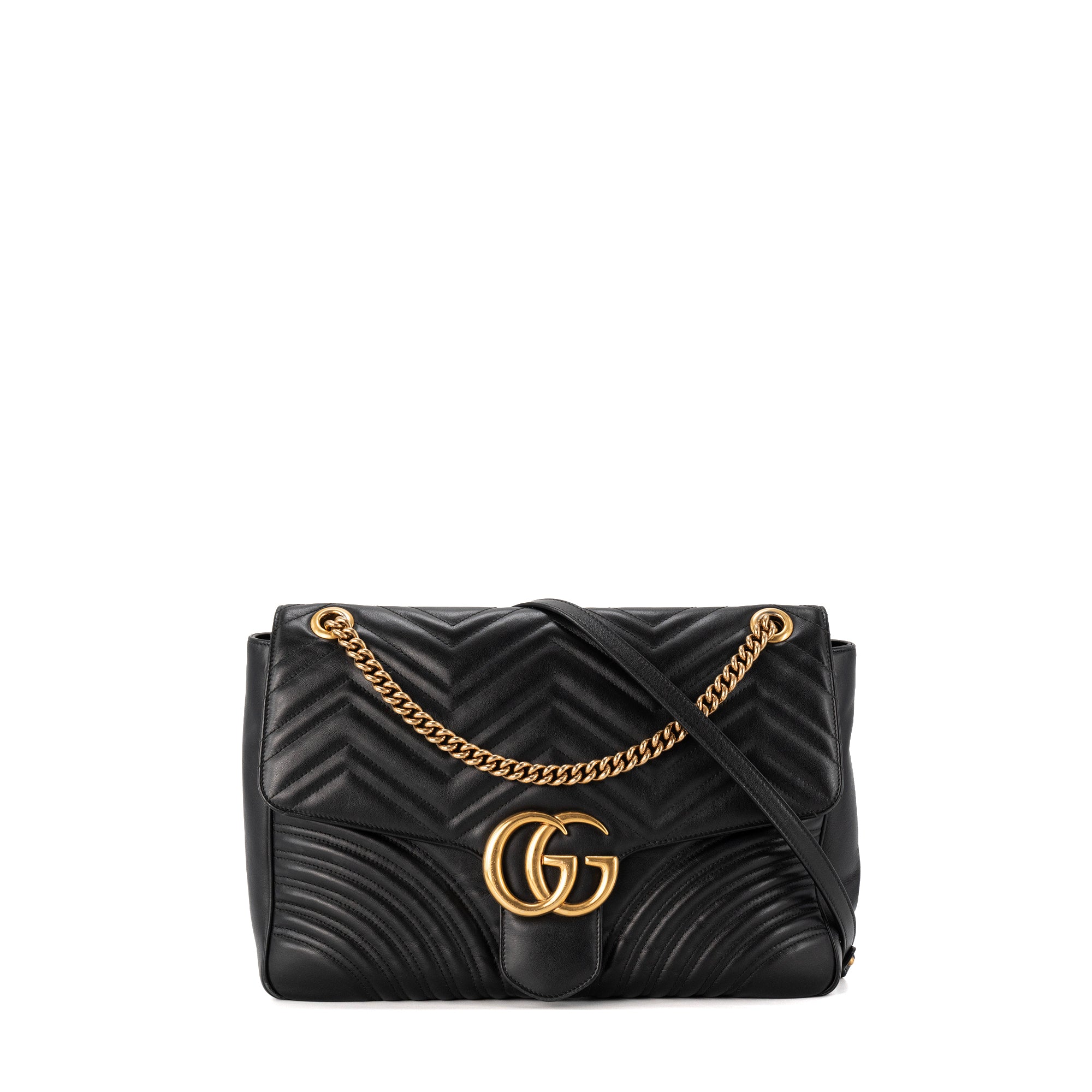 GUCCI - Sac à bandoulière GG Marmont GM Gucci en cuir lisse noir