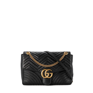 GUCCI - Sac à bandoulière GG Marmont GM Gucci en cuir lisse noir