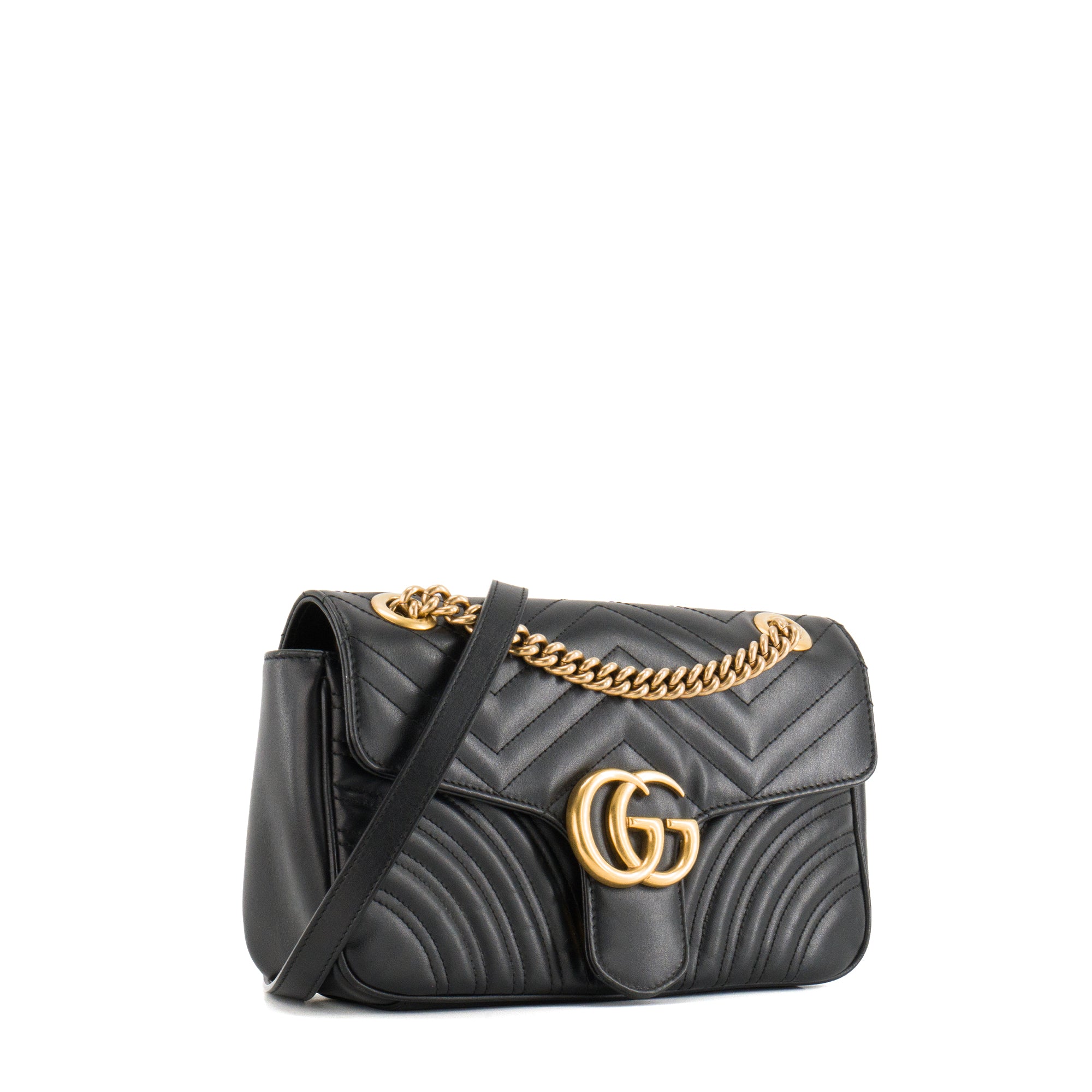 GUCCI - Sac à bandoulière GG Marmont Gucci en cuir lisse noir