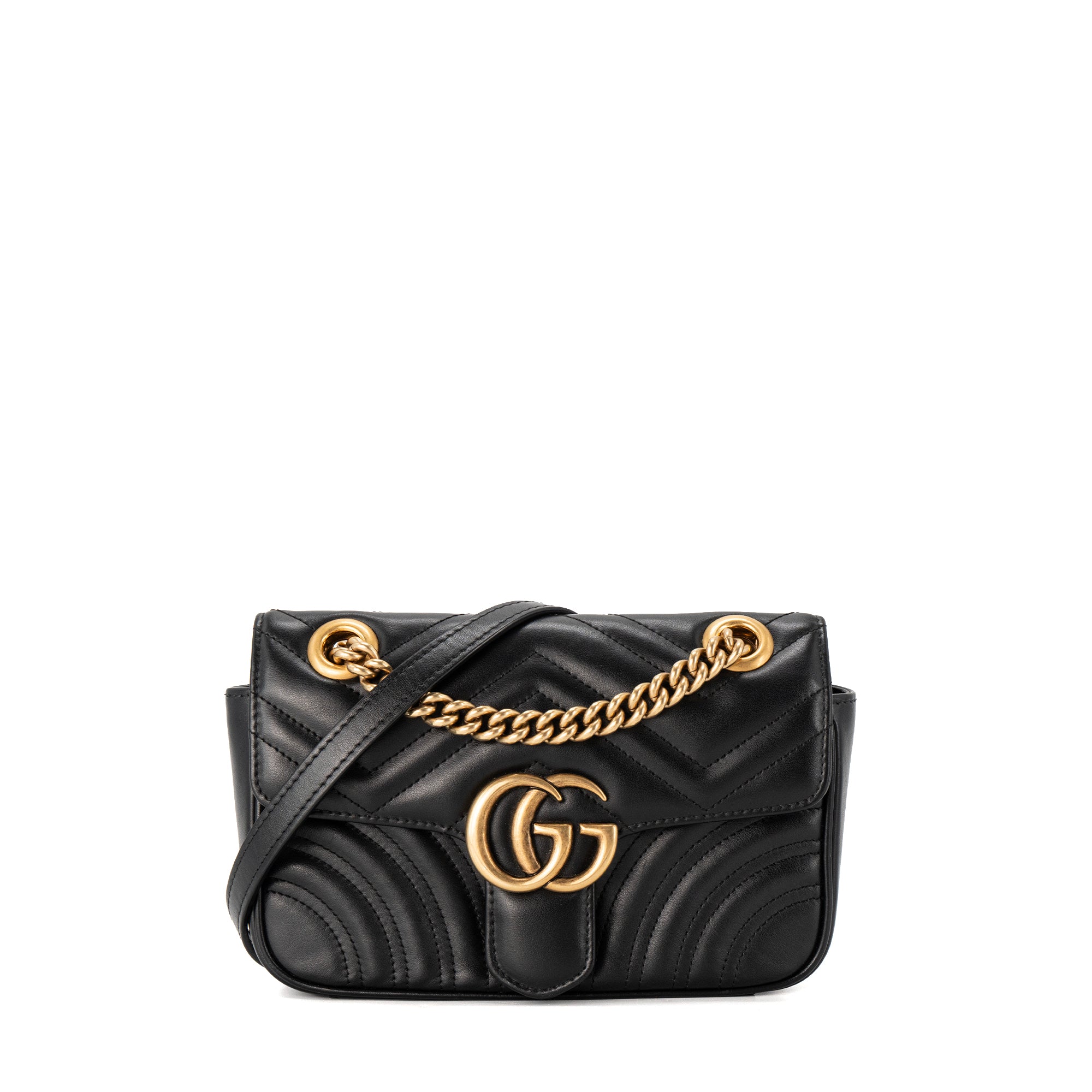 GUCCI - Sac à bandoulière GG Marmont Gucci en cuir lisse noir