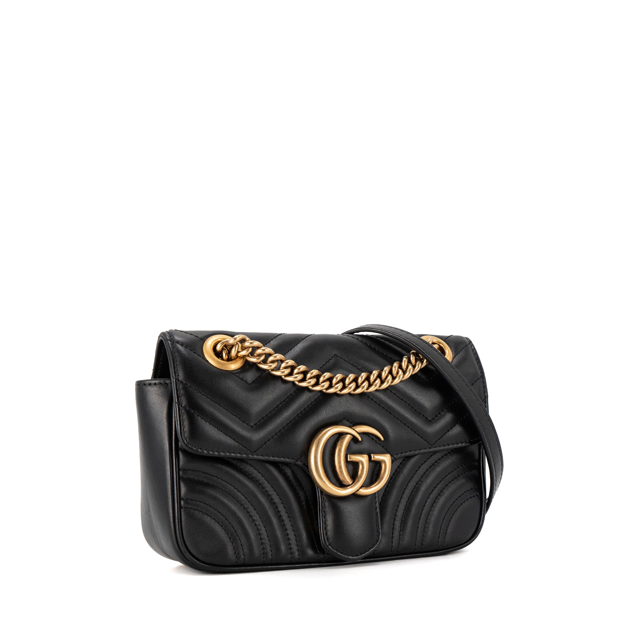 GUCCI - Sac à bandoulière GG Marmont Gucci en cuir lisse noir