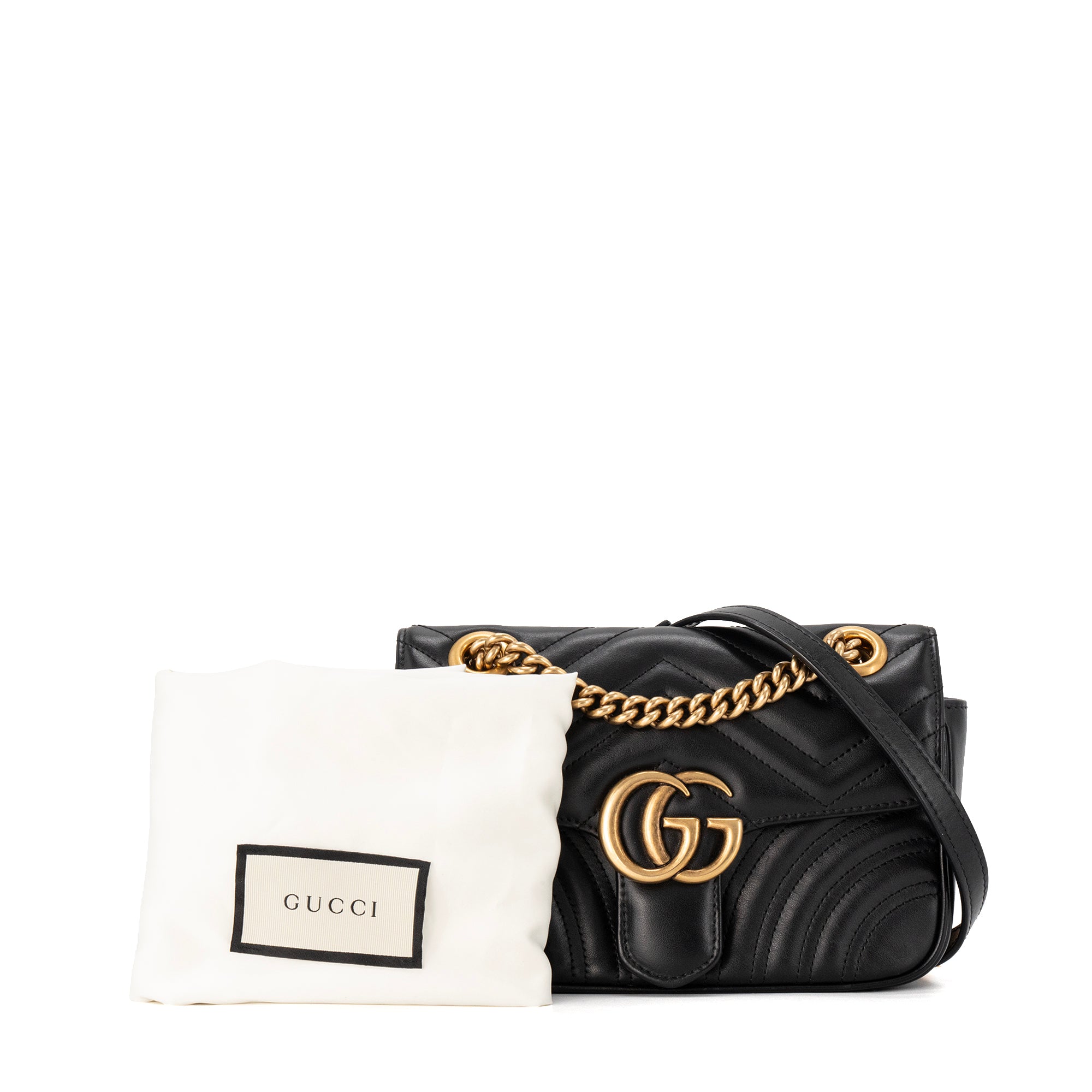 GUCCI - Sac à bandoulière GG Marmont Gucci en cuir lisse noir