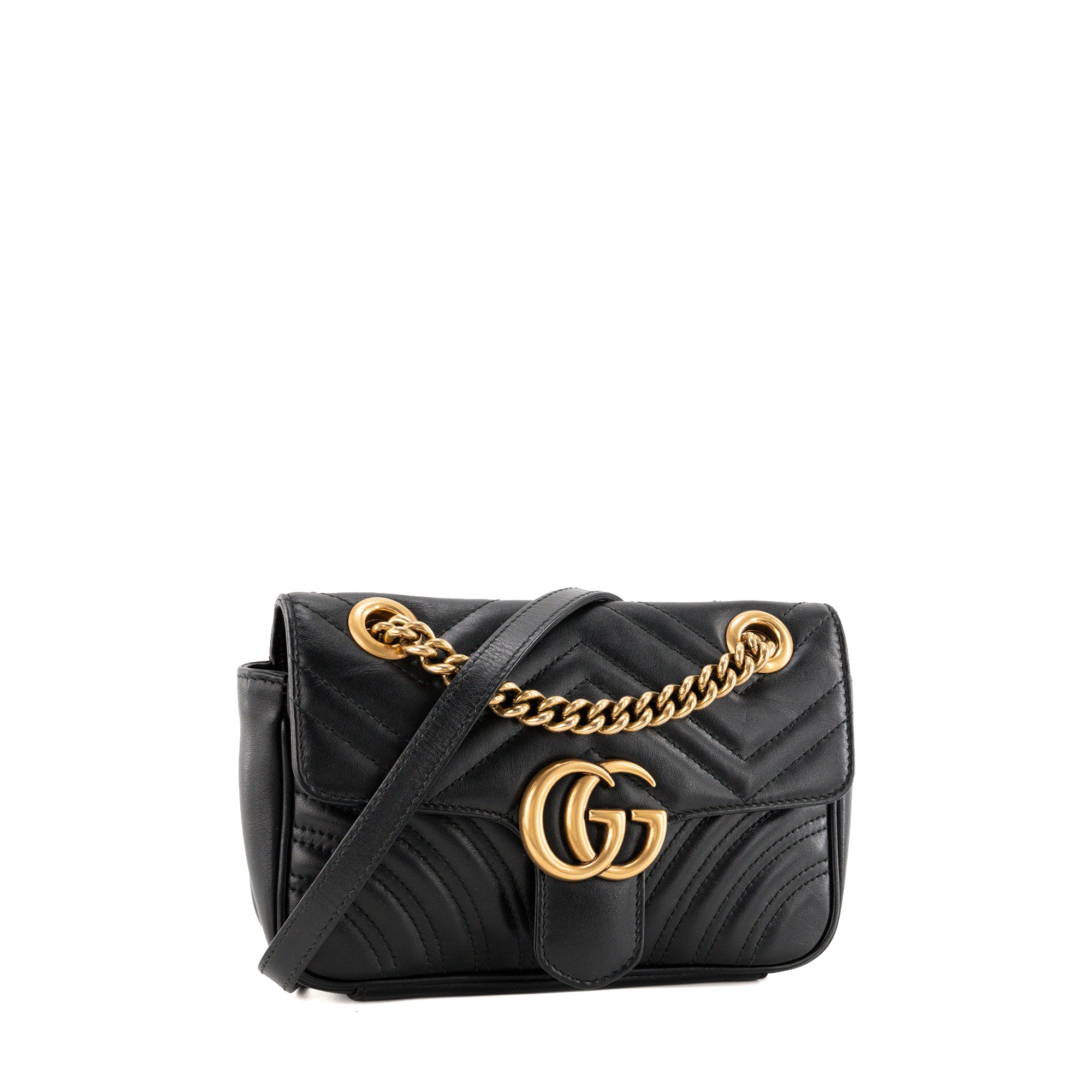 GUCCI - Sac à bandoulière GG Marmont Mini Gucci en cuir lisse noir