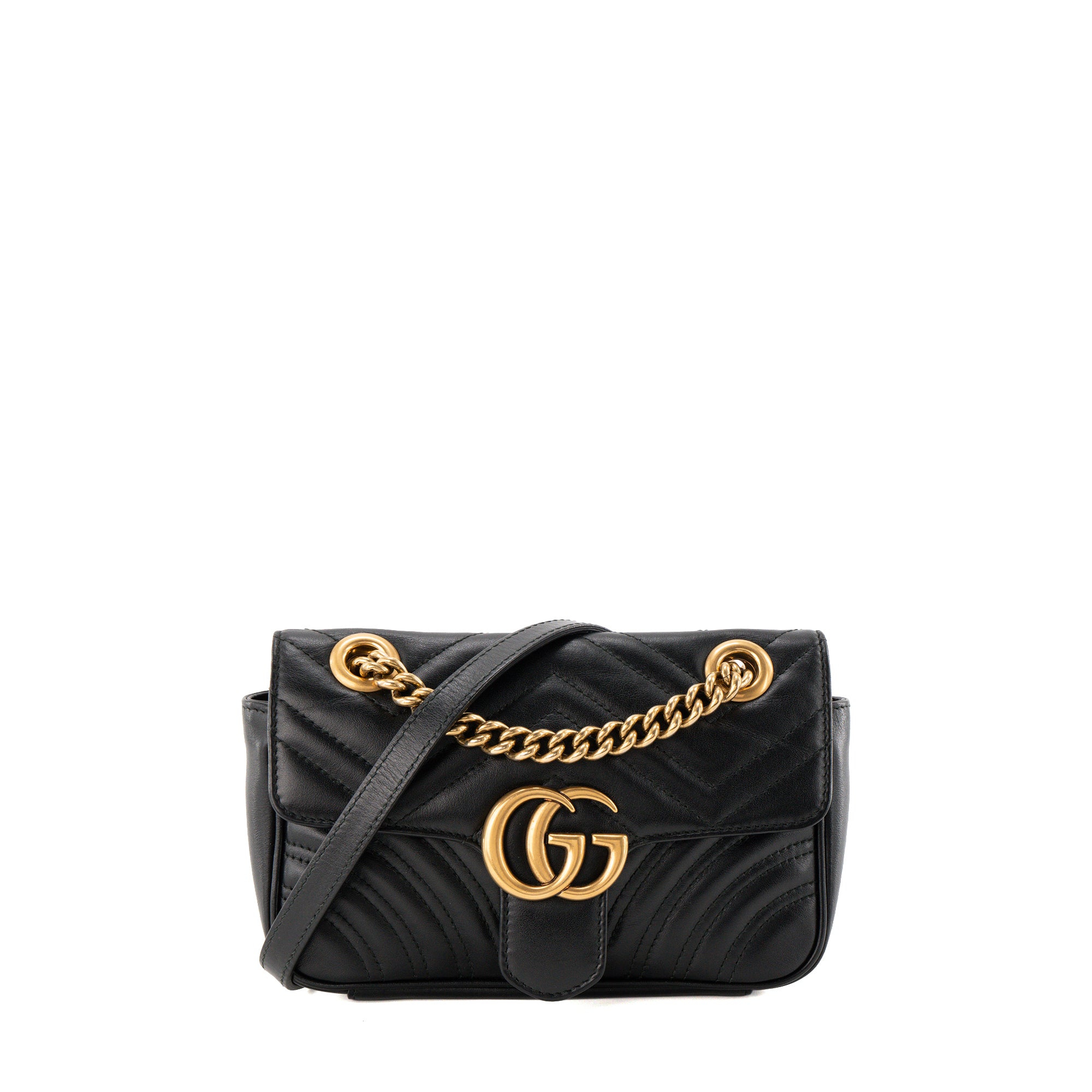 GUCCI - Sac à bandoulière GG Marmont Mini Gucci en cuir lisse noir