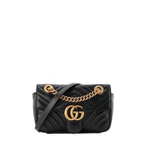 GUCCI - Sac à bandoulière GG Marmont Mini Gucci en cuir lisse noir