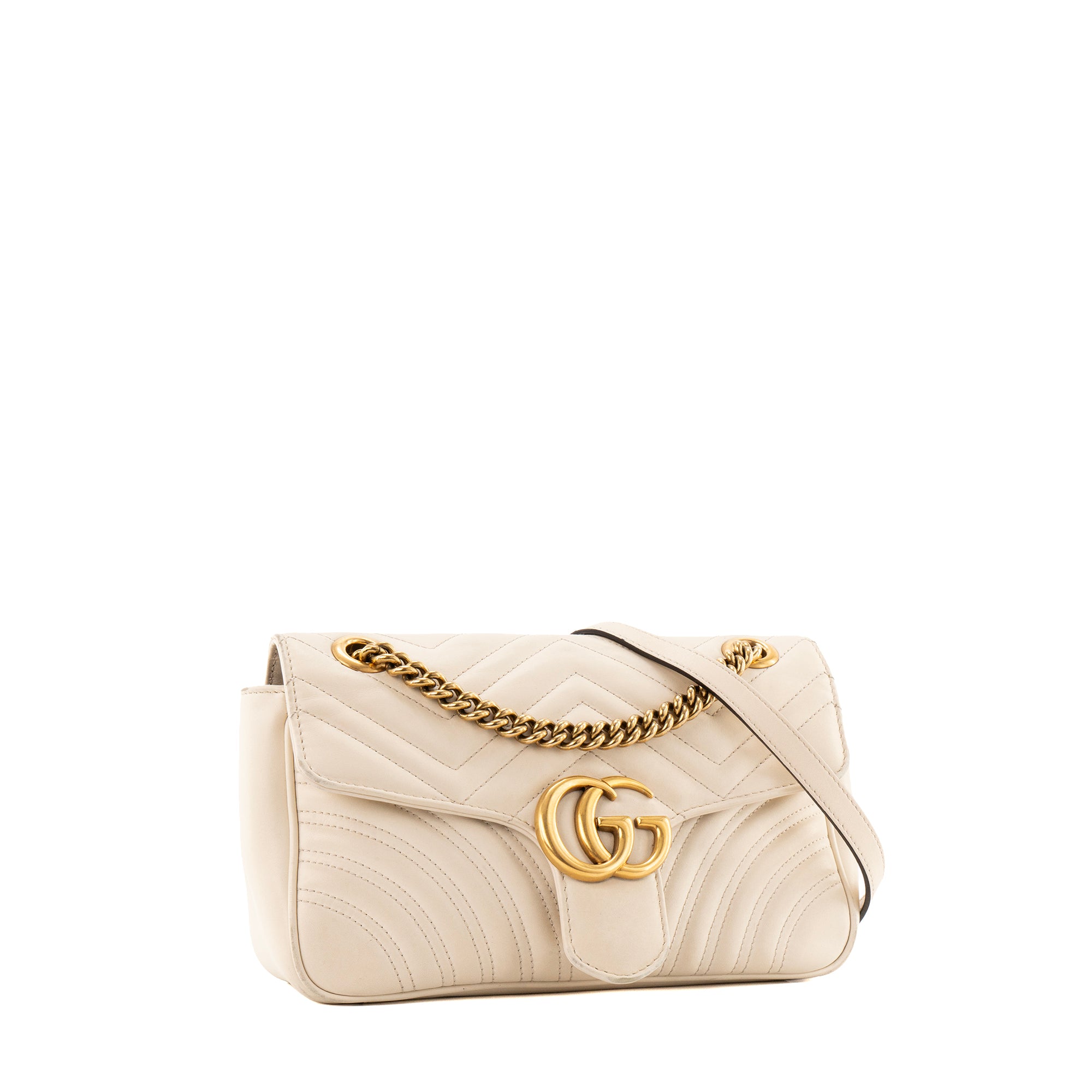 GUCCI - Sac à bandoulière GG Marmont MM Gucci en cuir lisse beige