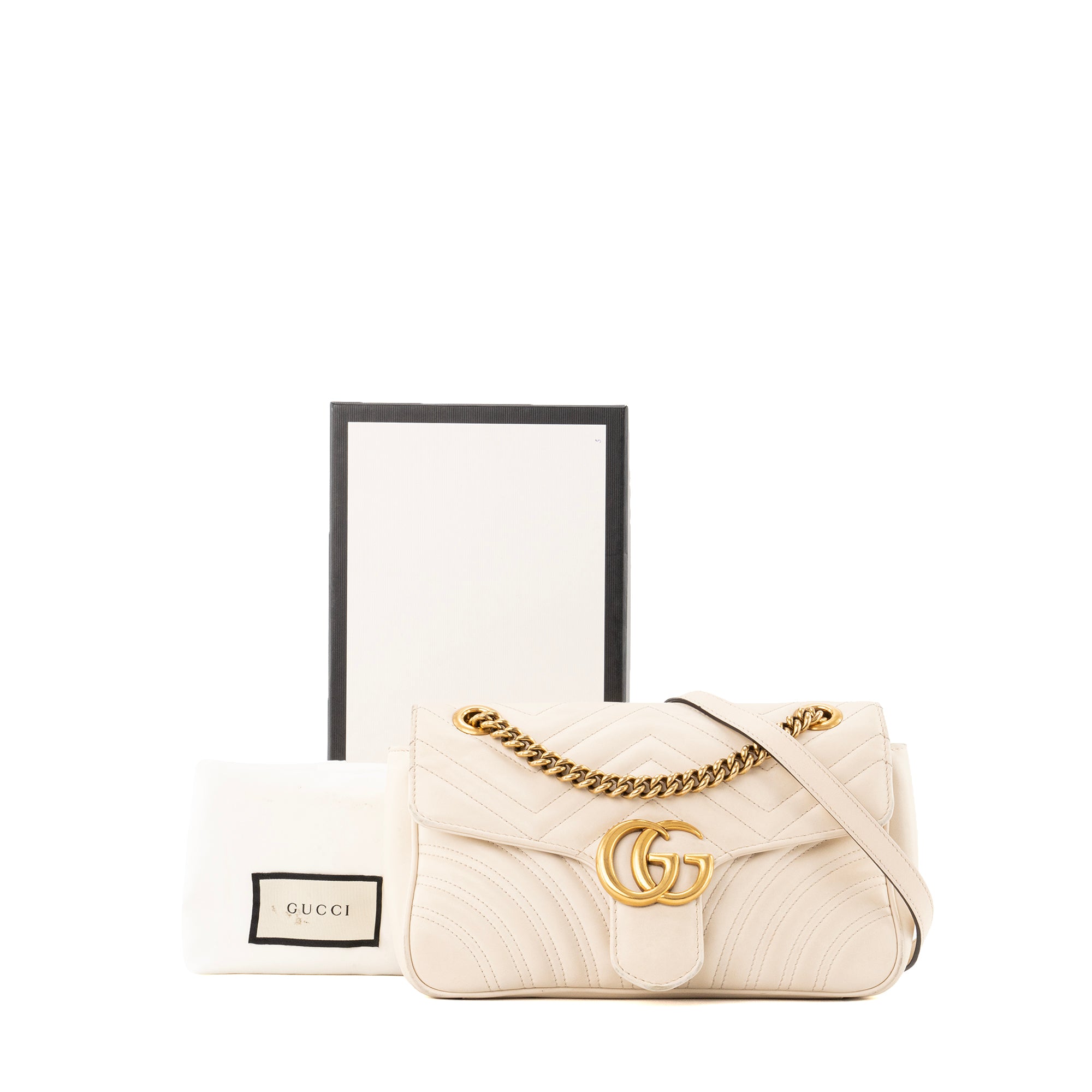 GUCCI - Sac à bandoulière GG Marmont MM Gucci en cuir lisse beige