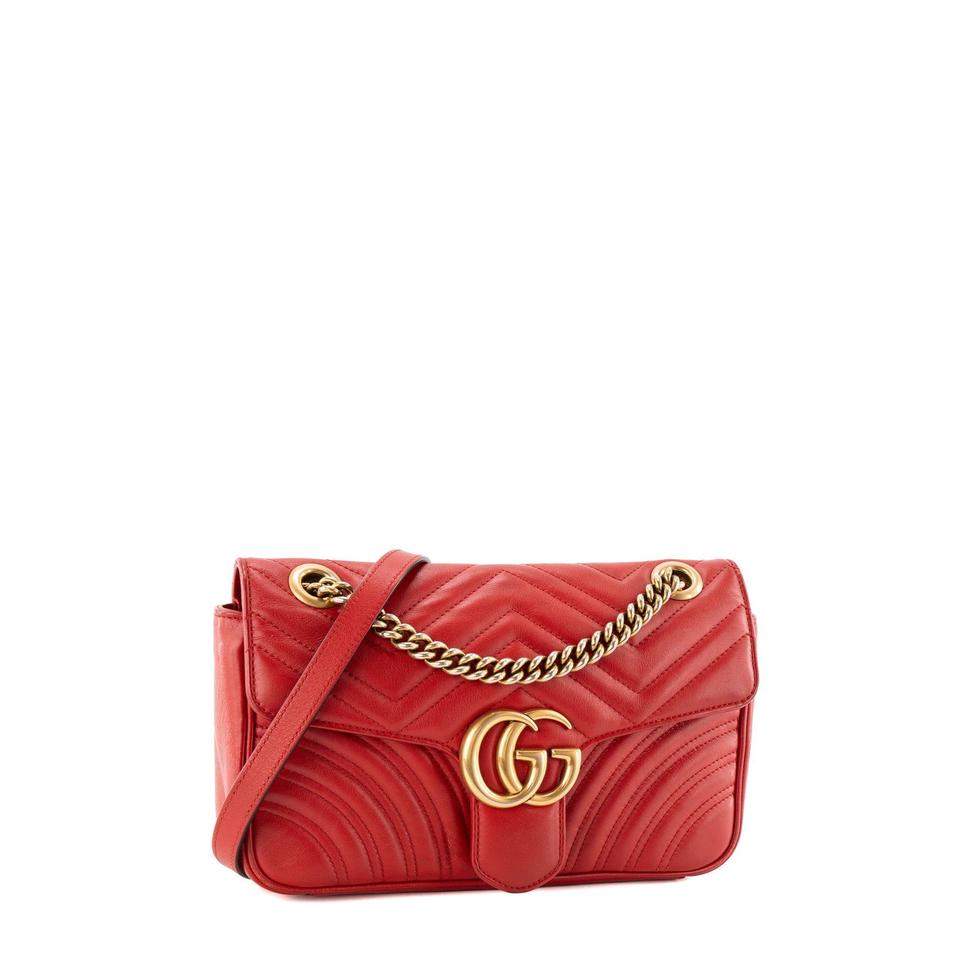 GUCCI - Sac à bandoulière GG Marmont Small Gucci en cuir chevron rouge