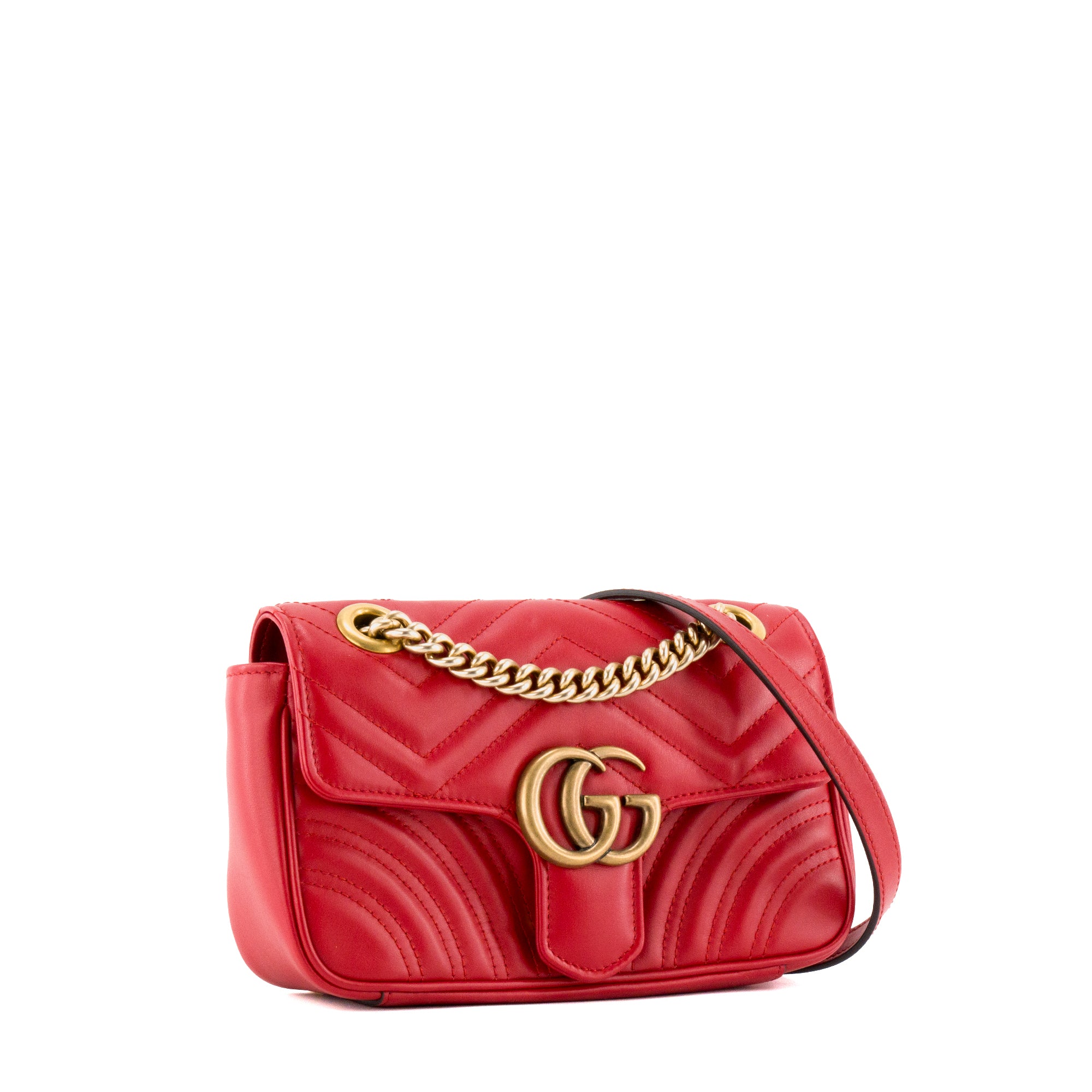 GUCCI - Sac à bandoulière GG Marmont small Gucci en cuir lisse rouge