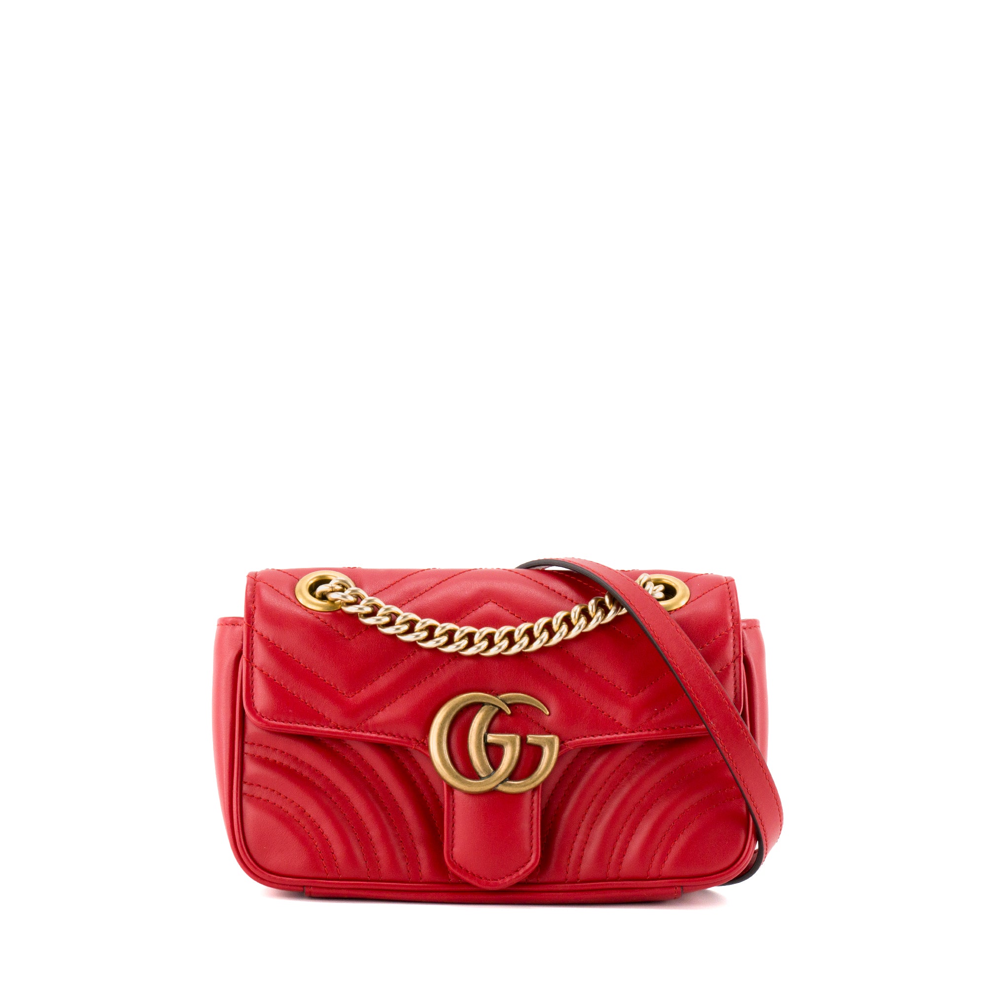 GUCCI - Sac à bandoulière GG Marmont small Gucci en cuir lisse rouge