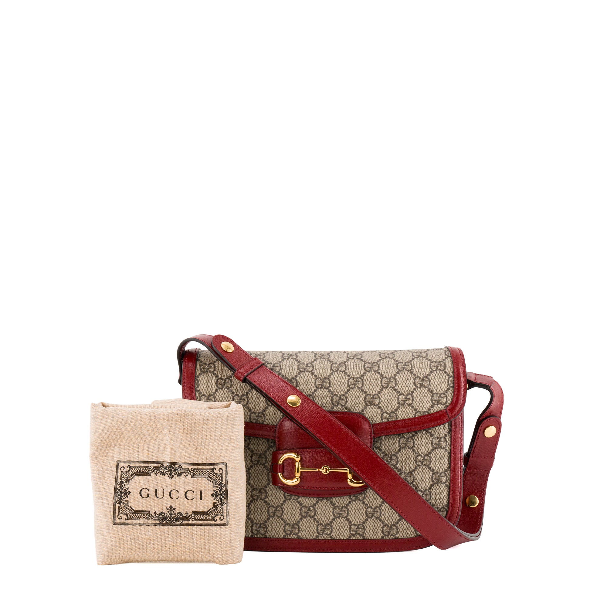 GUCCI - Sac à bandoulière Horsebit 1955 Gucci en toile enduite monogrammée et cuir rouge