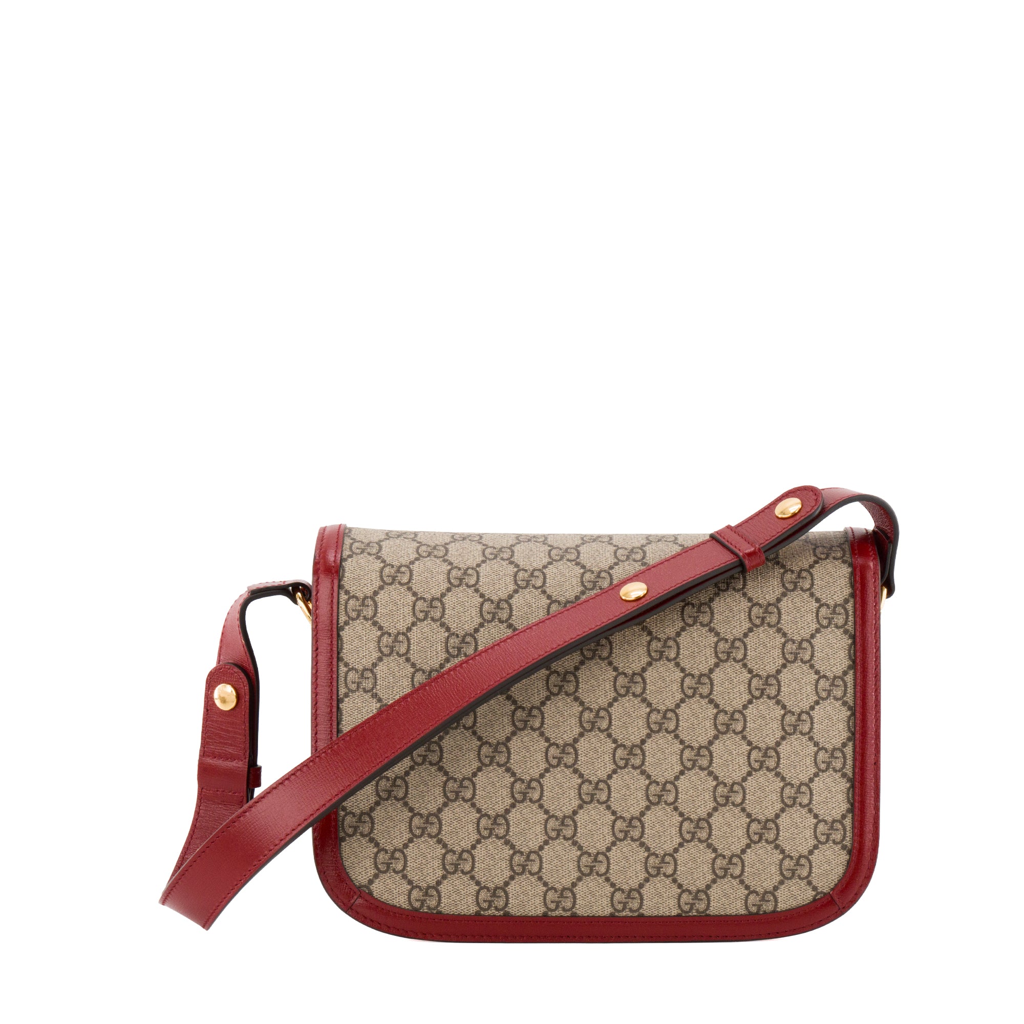 GUCCI - Sac à bandoulière Horsebit 1955 Gucci en toile enduite monogrammée et cuir rouge