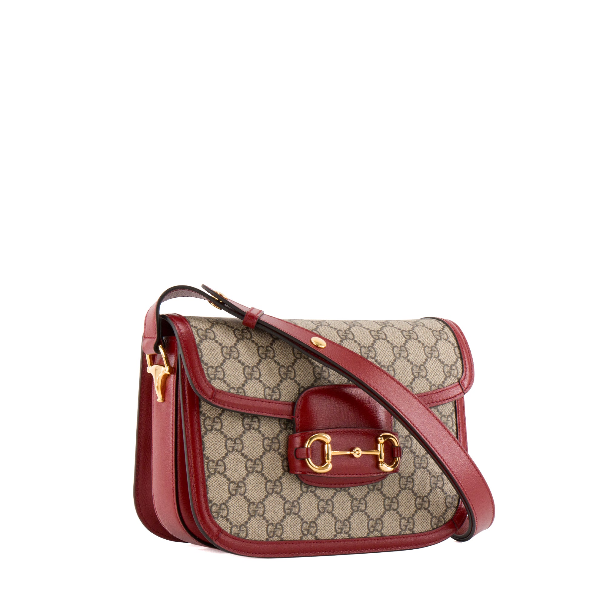 GUCCI - Sac à bandoulière Horsebit 1955 Gucci en toile enduite monogrammée et cuir rouge