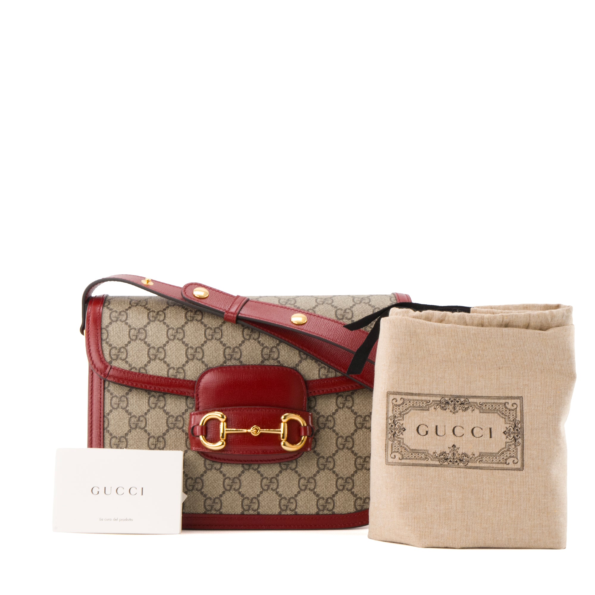 GUCCI - Sac à bandoulière Horsebit 1955 Gucci en toile enduite monogrammée et cuir rouge