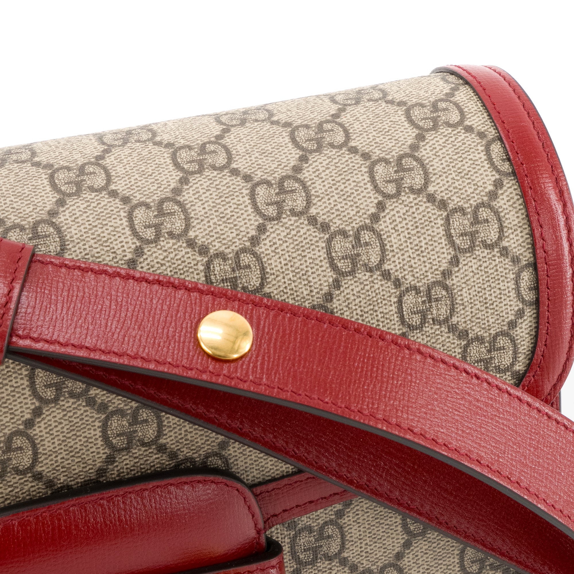 GUCCI - Sac à bandoulière Horsebit 1955 Gucci en toile enduite monogrammée et cuir rouge