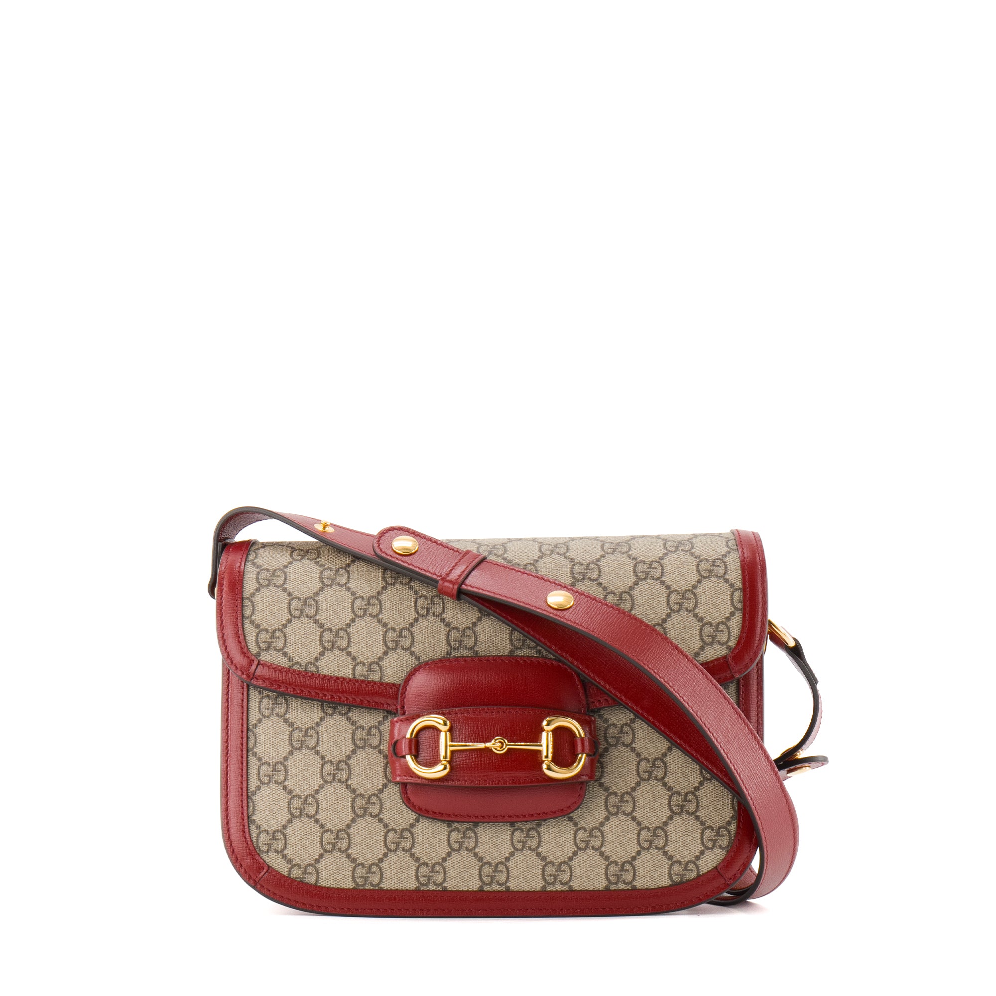 GUCCI - Sac à bandoulière Horsebit 1955 Gucci en toile enduite monogrammée et cuir rouge