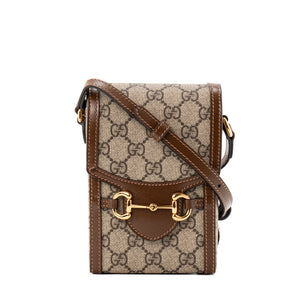 GUCCI - Sac à bandoulière Horsebit 1955 vertical Gucci en toile monogramm beige et marron