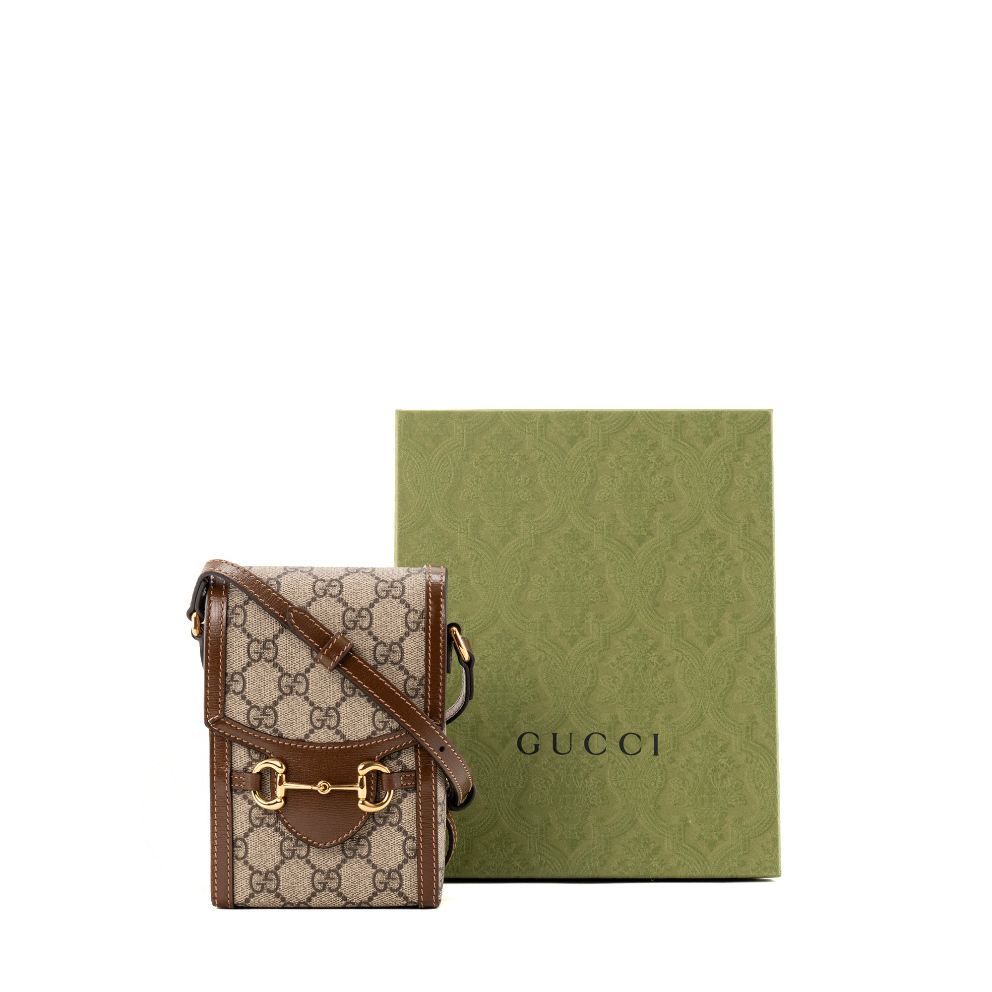 GUCCI - Sac à bandoulière Horsebit 1955 vertical Gucci en toile monogramm beige et marron