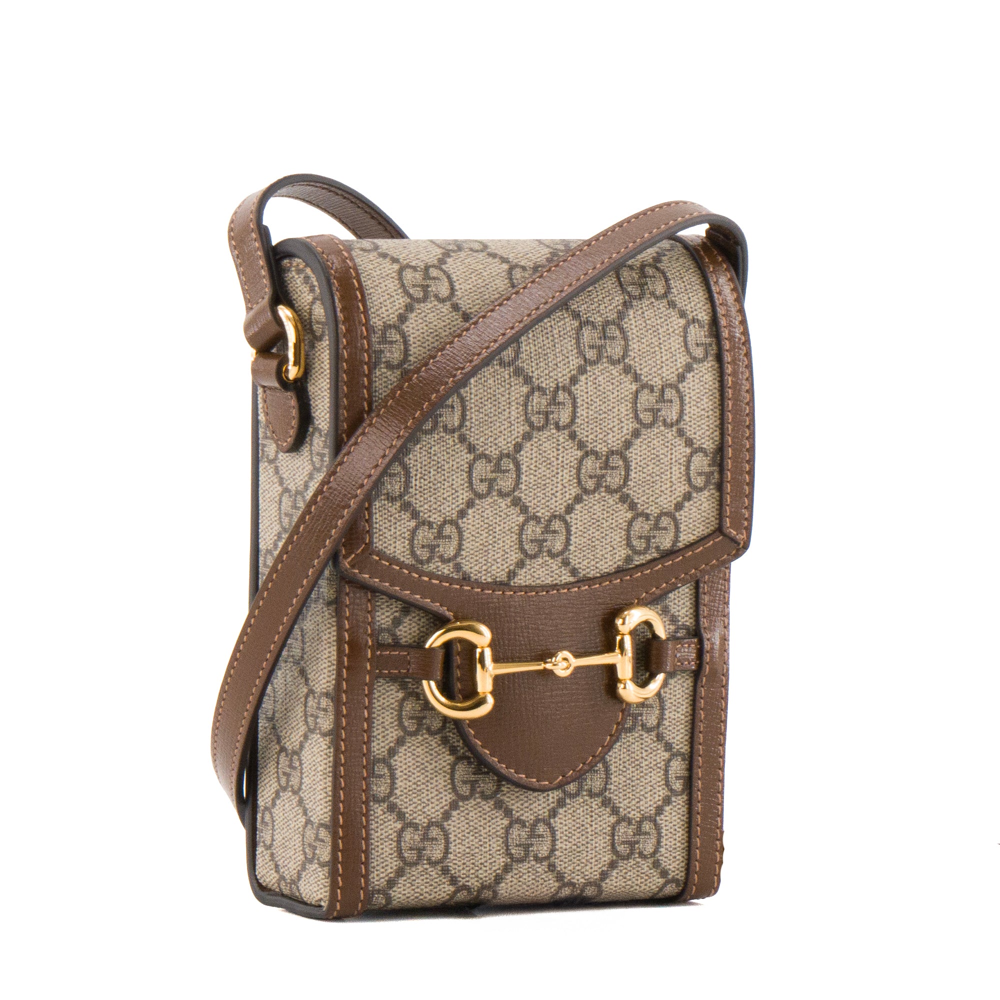 GUCCI - Sac à bandoulière Horsebit 1955 vertical Gucci en toile monogramm beige et marron