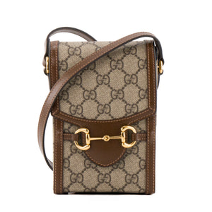 GUCCI - Sac à bandoulière Horsebit 1955 vertical Gucci en toile monogramm beige et marron
