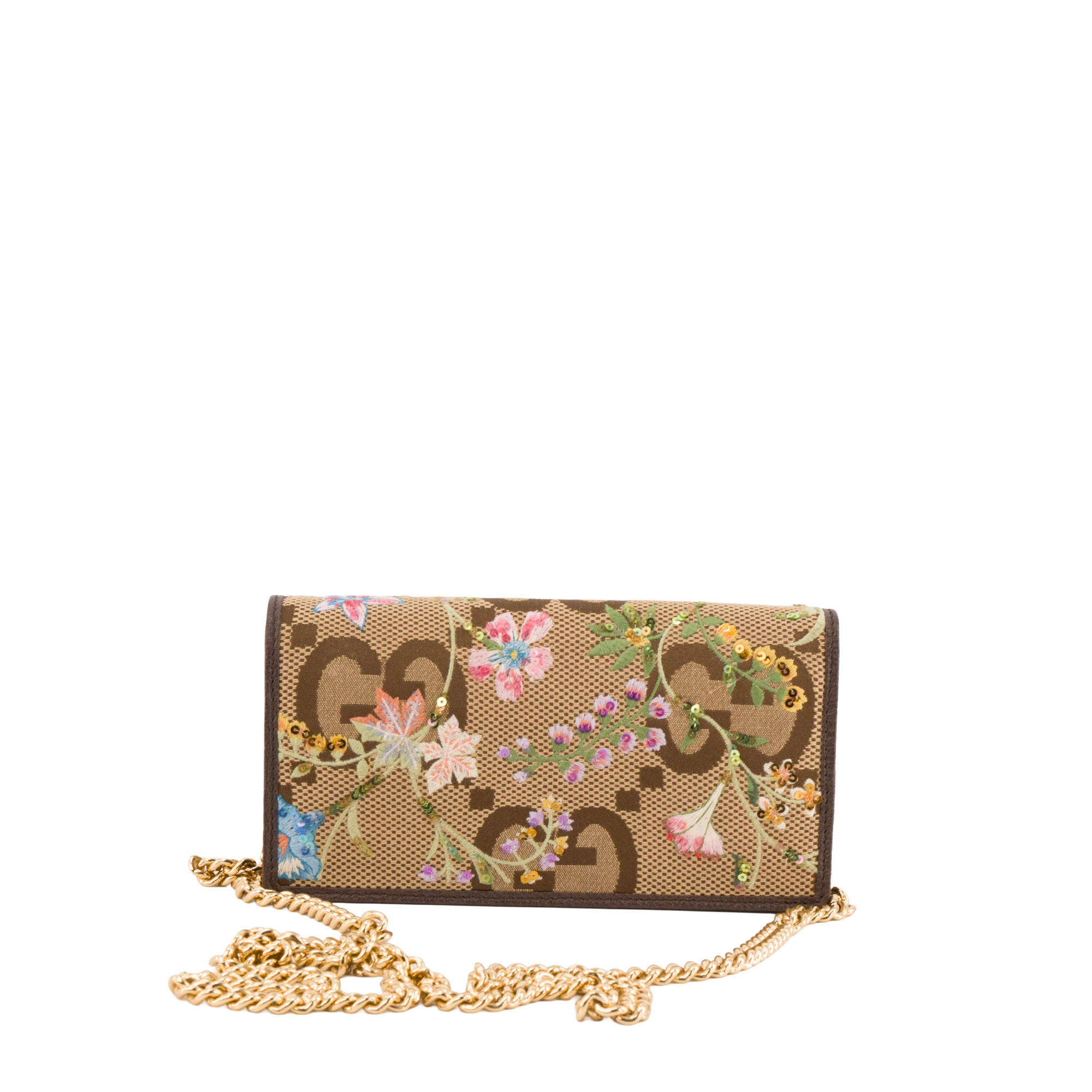 GUCCI - Sac à bandoulière Horsebit Gucci en toile marron et broderies sequins multicolores