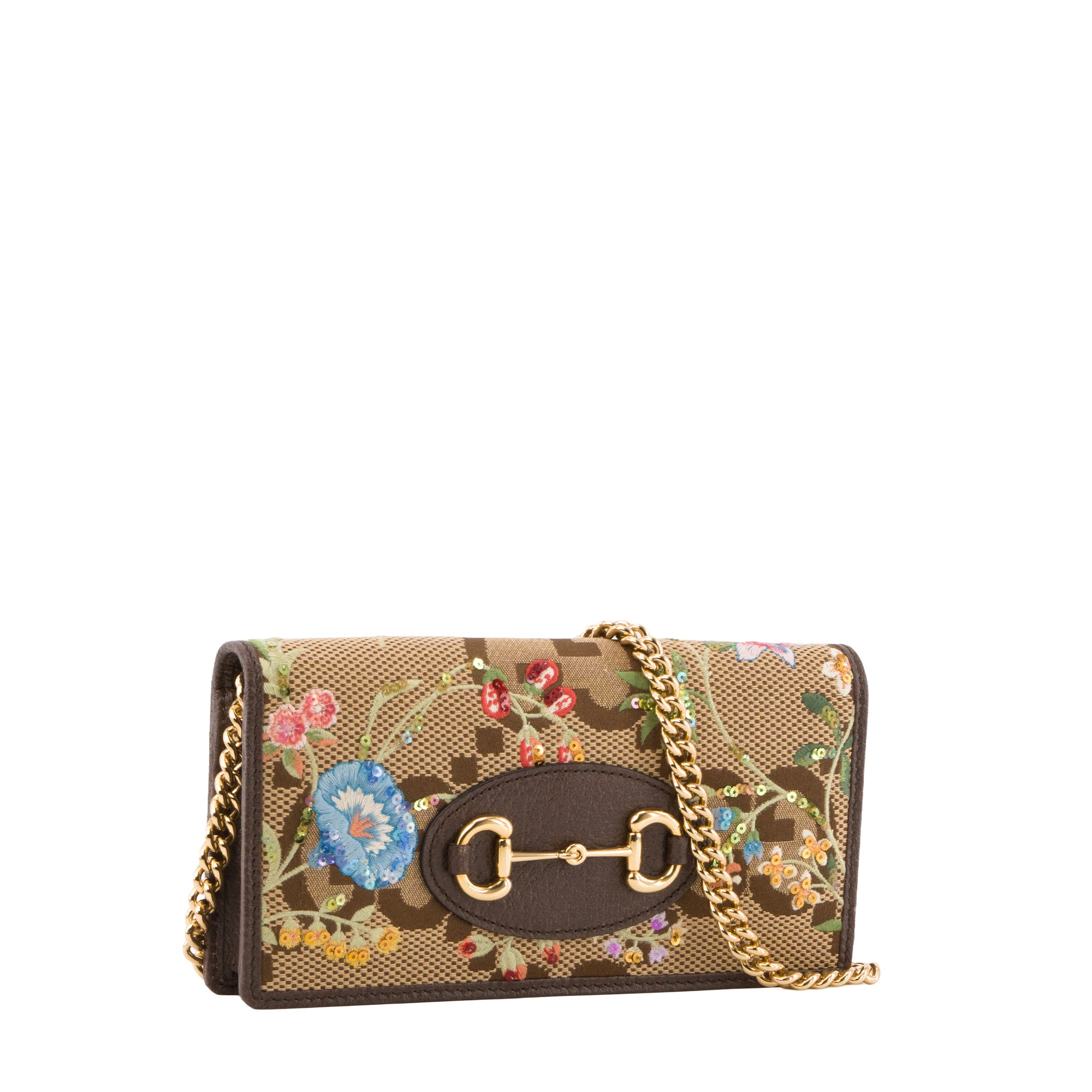 GUCCI - Sac à bandoulière Horsebit Gucci en toile marron et broderies sequins multicolores