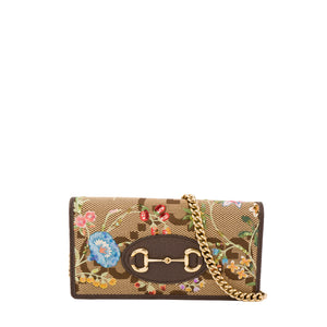 GUCCI - Sac à bandoulière Horsebit Gucci en toile marron et broderies sequins multicolores