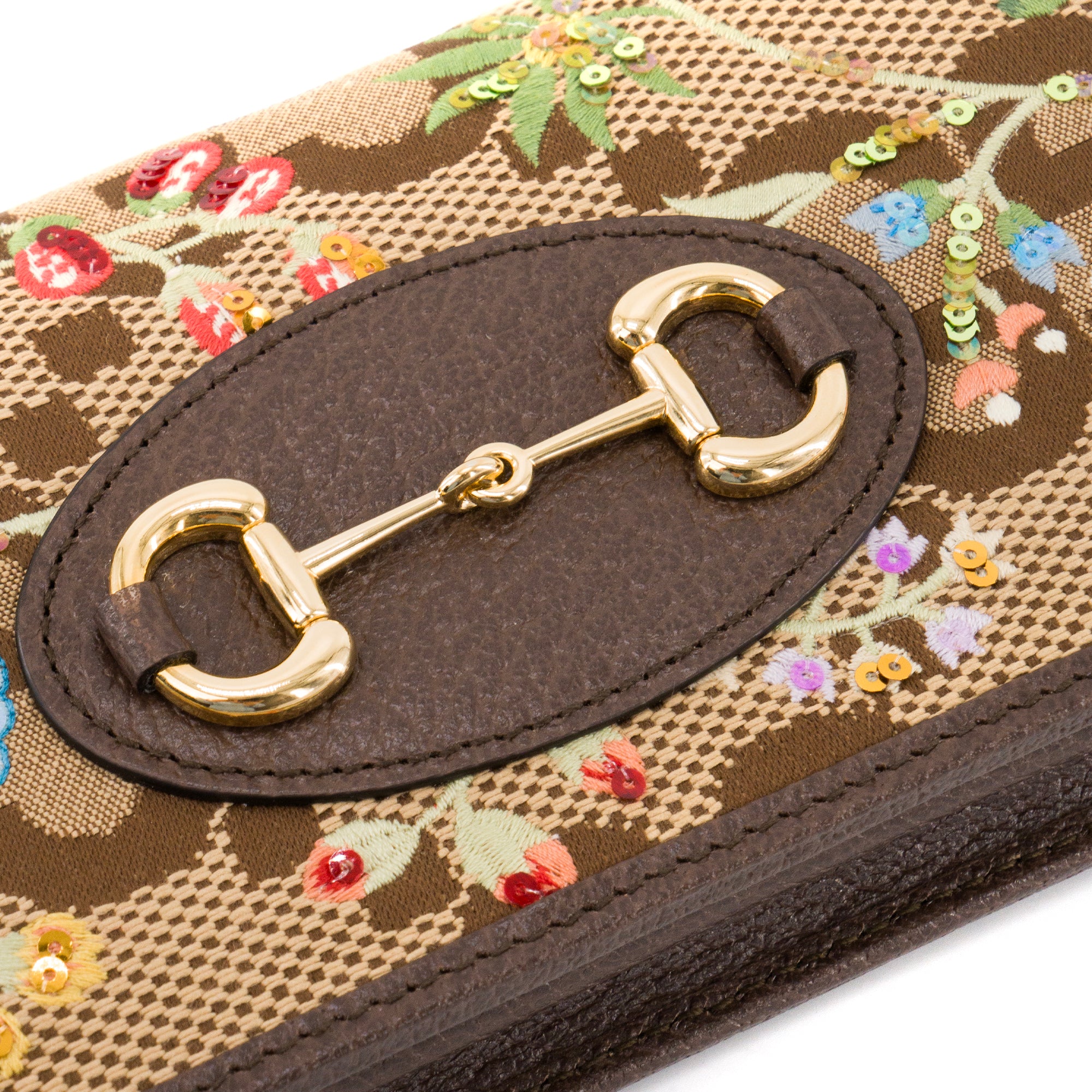 GUCCI - Sac à bandoulière Horsebit Gucci en toile marron et broderies sequins multicolores