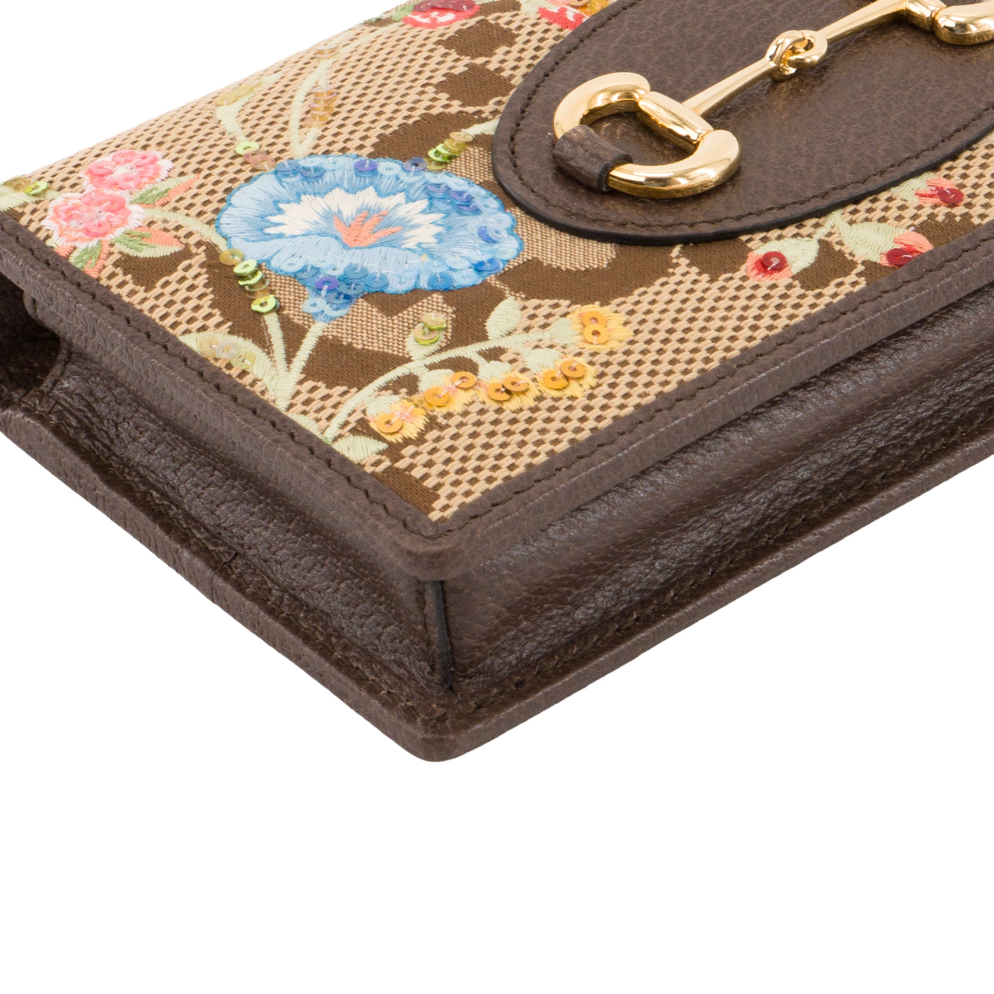GUCCI - Sac à bandoulière Horsebit Gucci en toile marron et broderies sequins multicolores