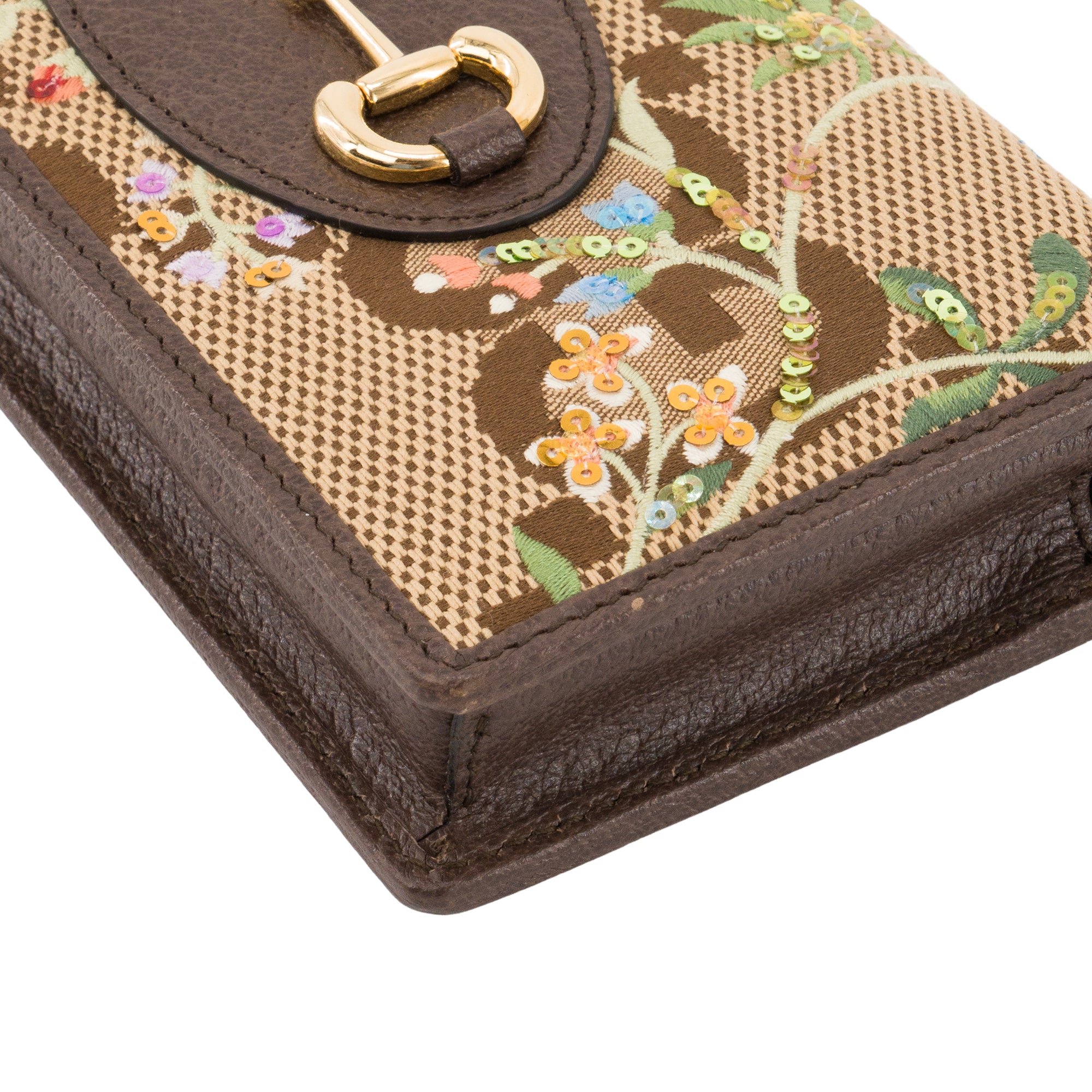 GUCCI - Sac à bandoulière Horsebit Gucci en toile marron et broderies sequins multicolores