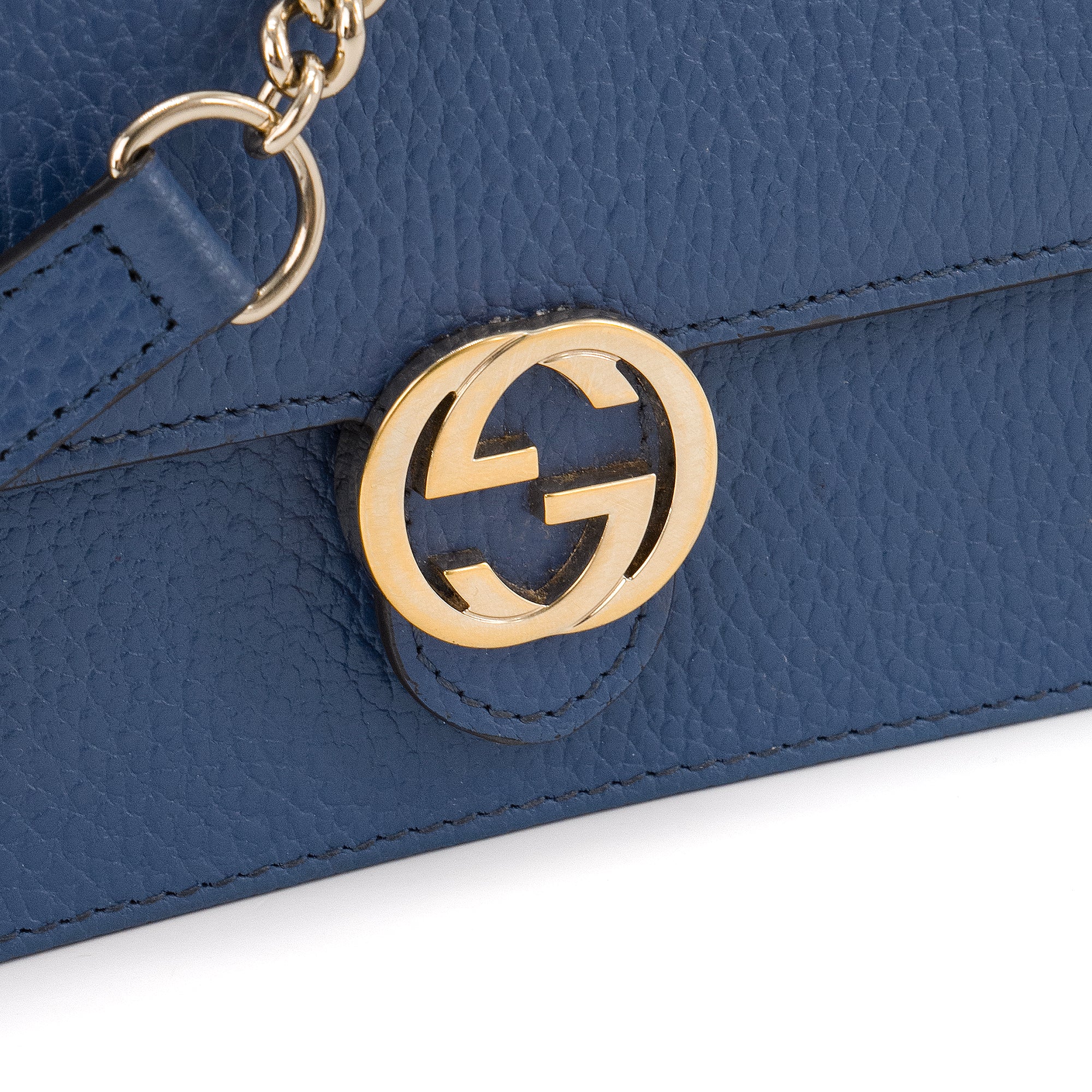 GUCCI - Sac à bandoulière Interlocking Gucci en cuir grainé bleu