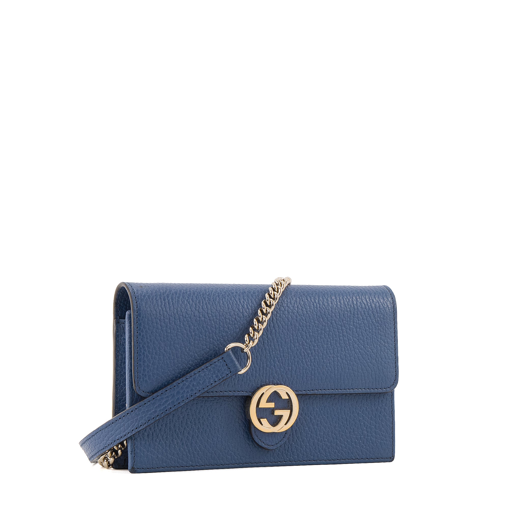 GUCCI - Sac à bandoulière Interlocking Gucci en cuir grainé bleu