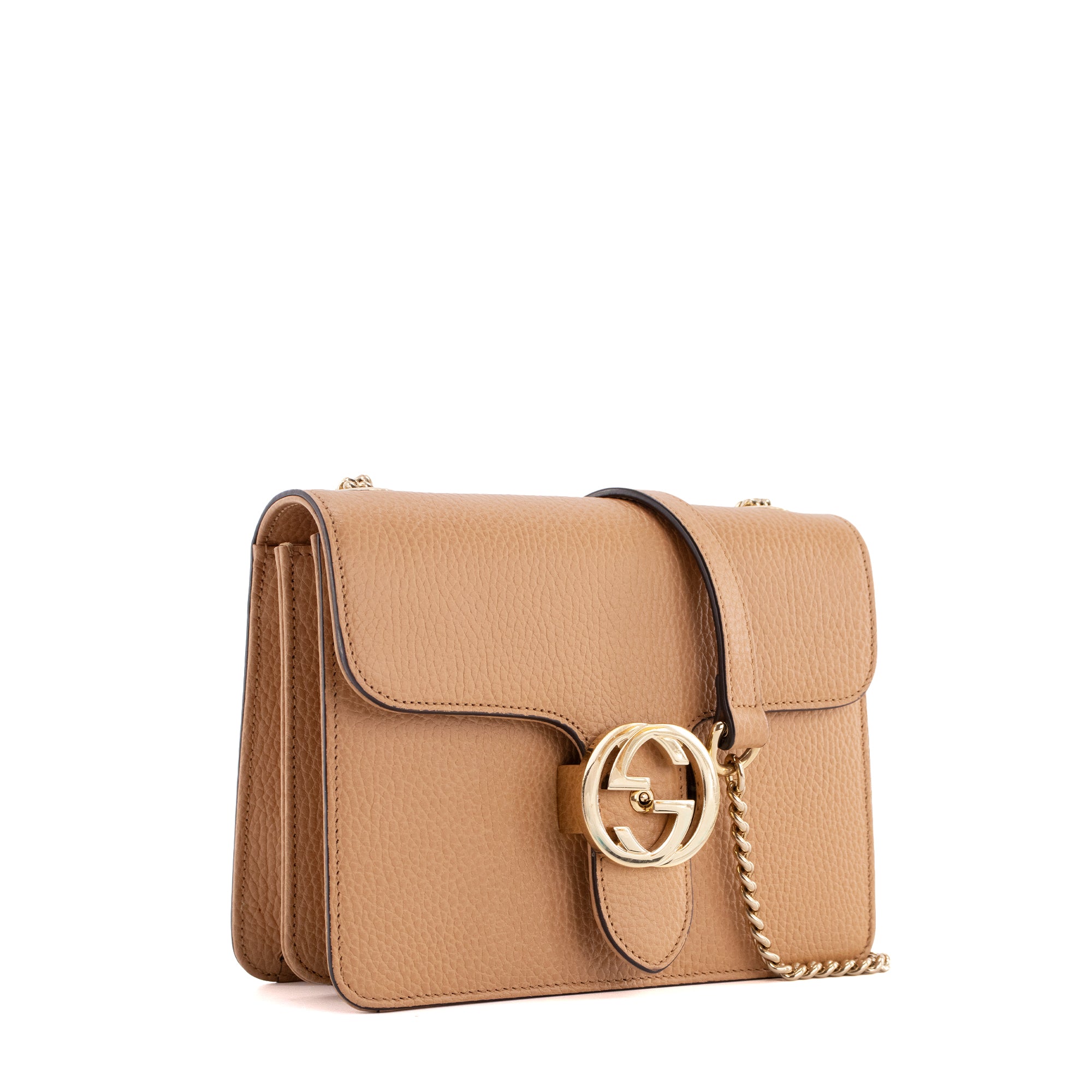 GUCCI - Sac à bandoulière Interlocking Gucci en cuir grainé marron