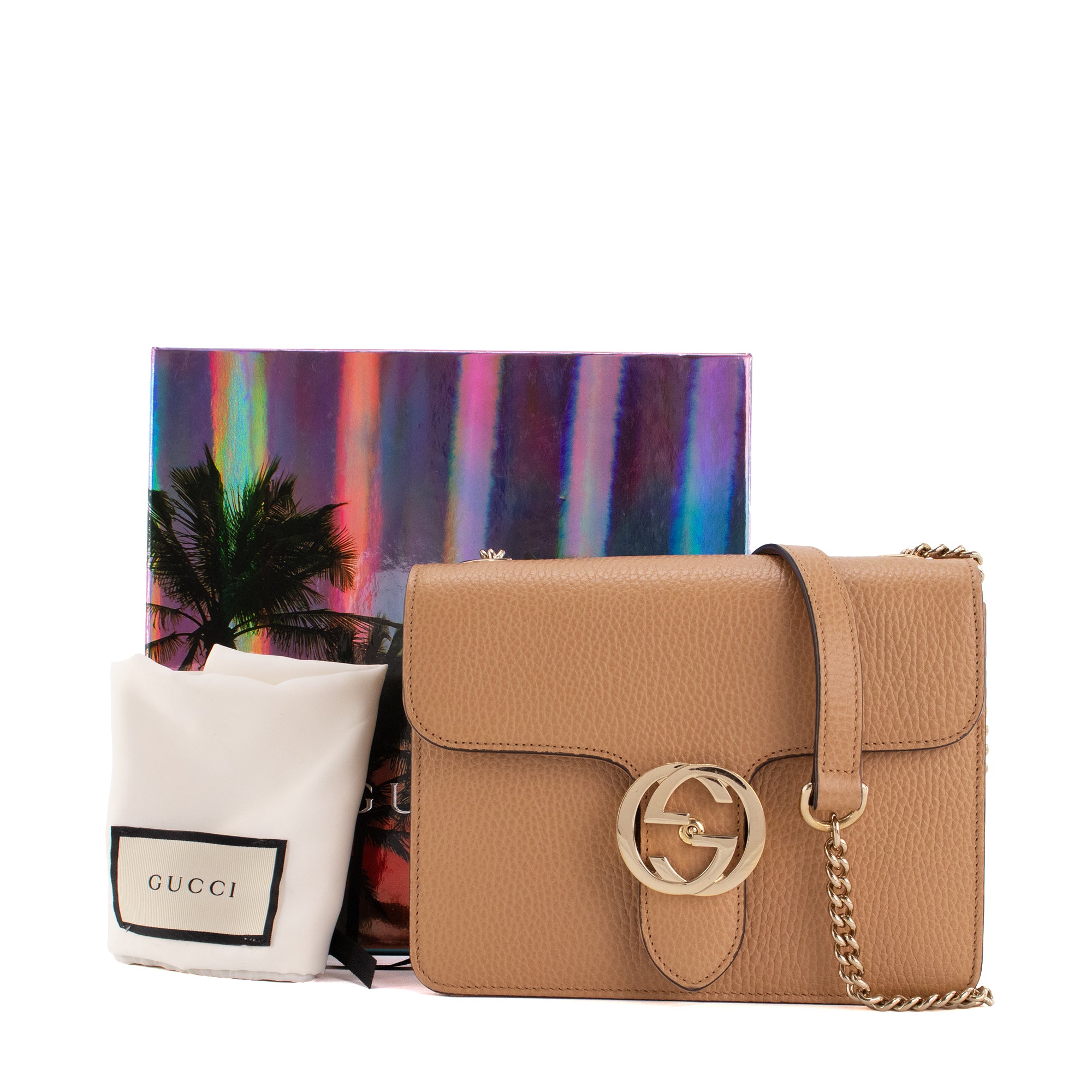 GUCCI - Sac à bandoulière Interlocking Gucci en cuir grainé marron