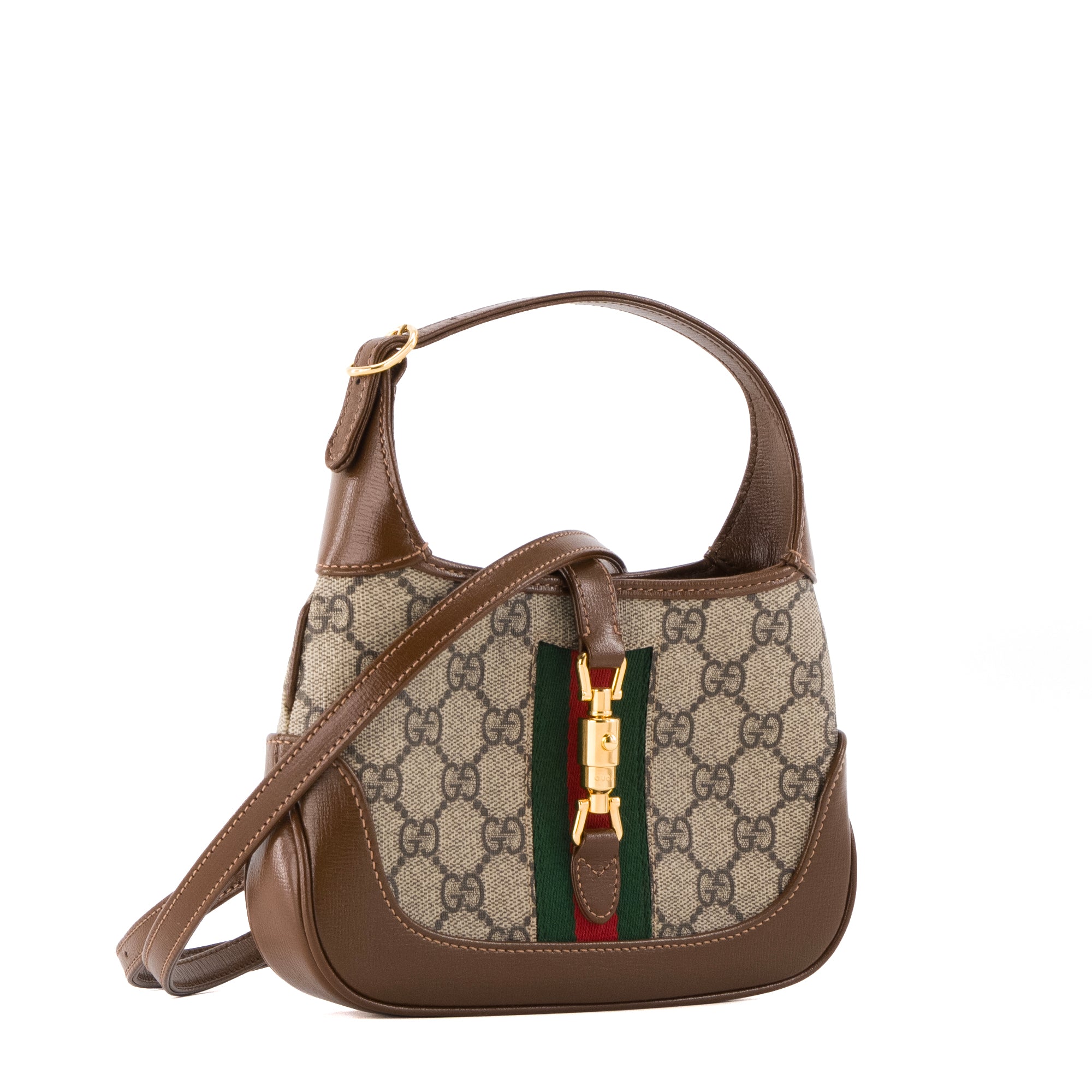 GUCCI - Sac à bandoulière Jackie 1961 mini Gucci en toile enduite et cuir marron