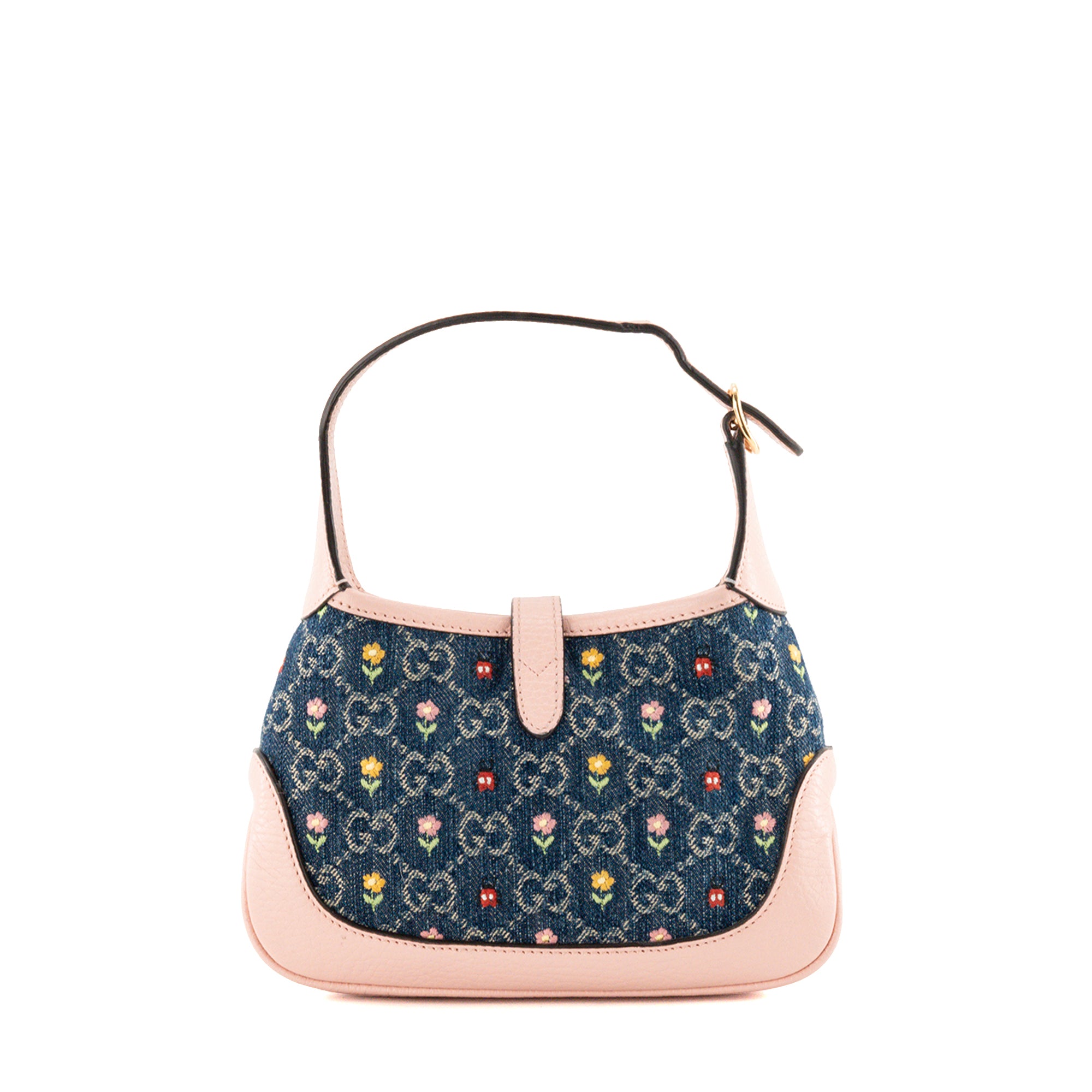 GUCCI - Sac à bandoulière Jackie 1961 Love Parade Gucci en denim monogrammé et cuir grainé rose édition limitée