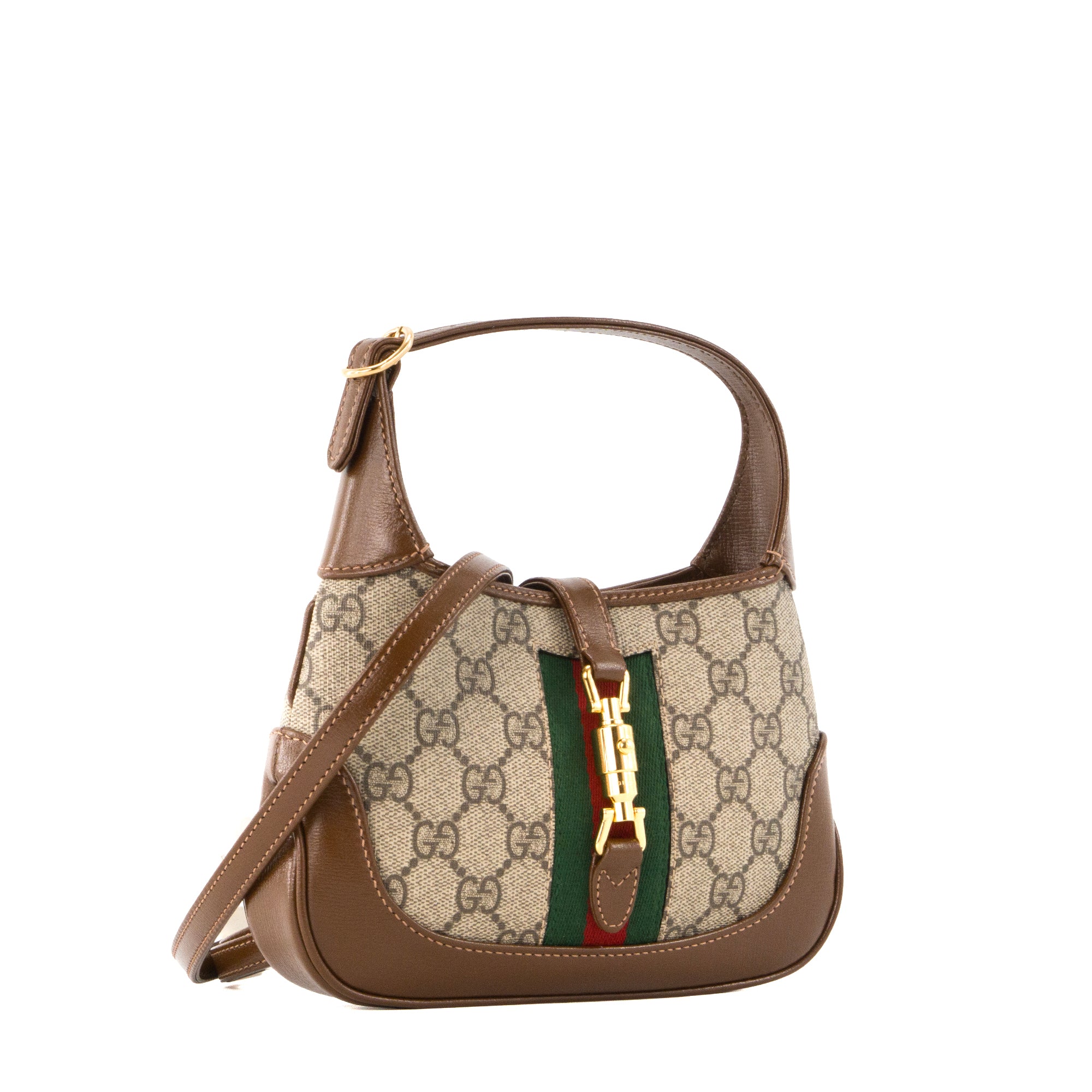 GUCCI - Sac à bandoulière Jackie 1961 mini Gucci en toile enduite et cuir marron