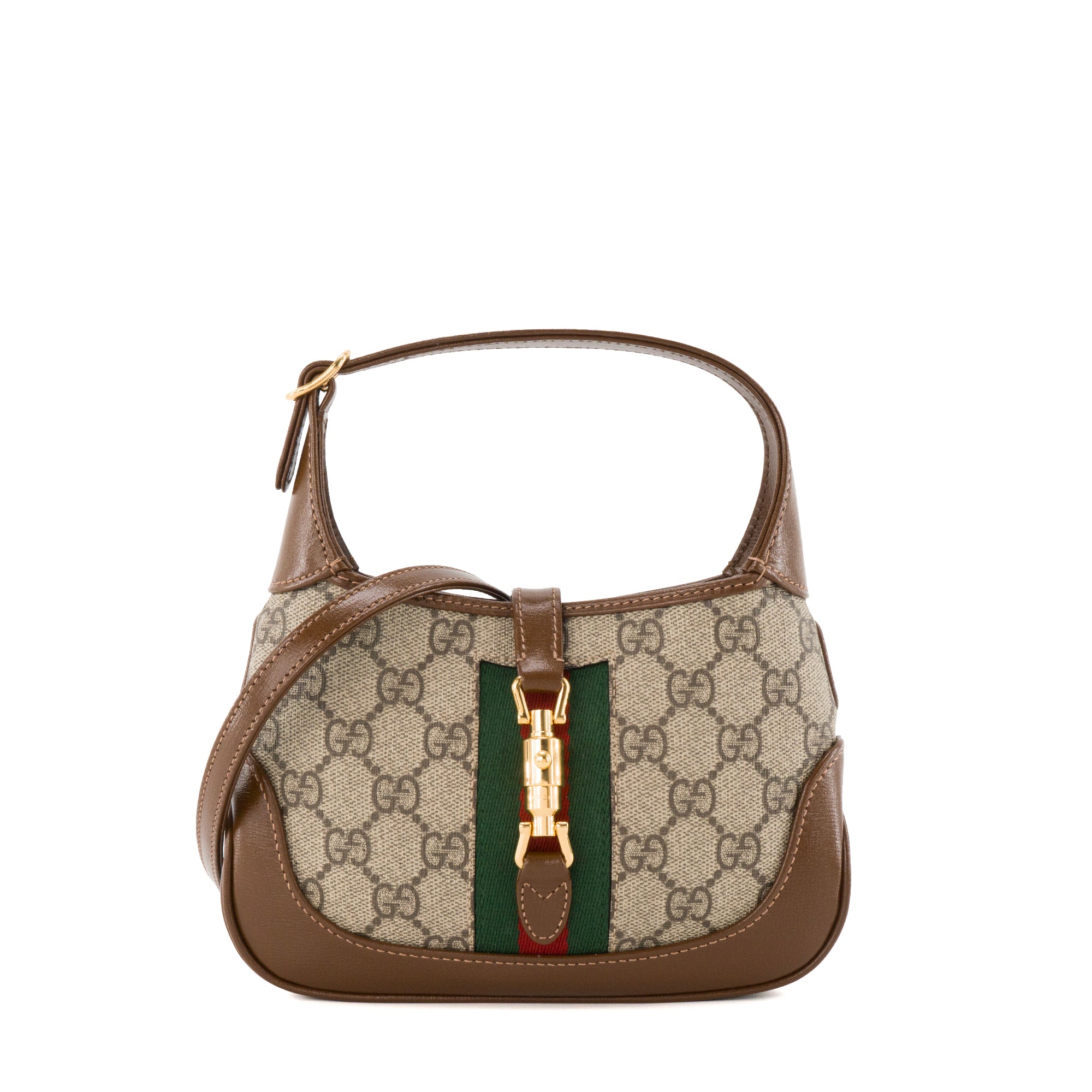 GUCCI - Sac à bandoulière Jackie 1961 mini Gucci en toile enduite et cuir marron