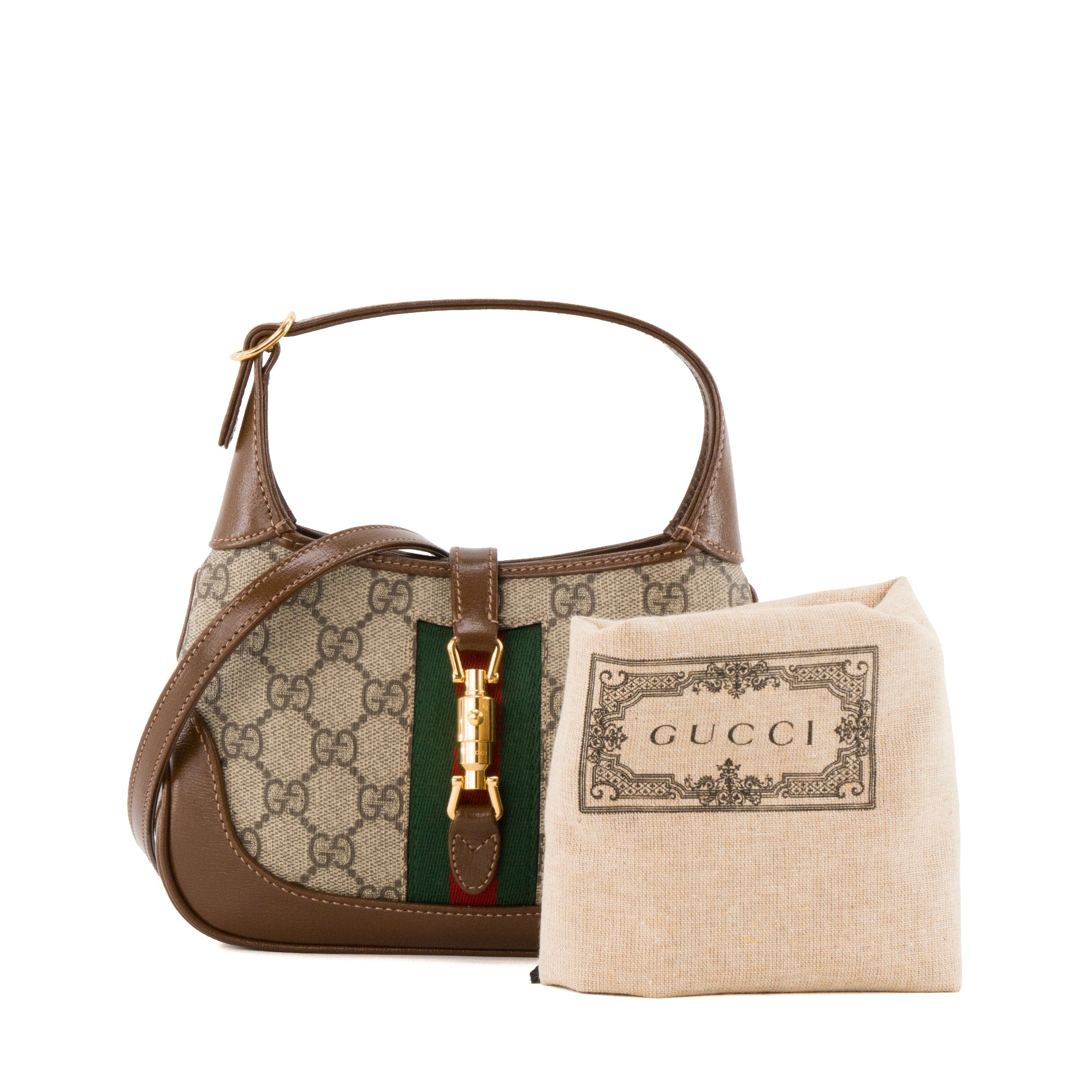 GUCCI - Sac à bandoulière Jackie 1961 mini Gucci en toile enduite et cuir marron