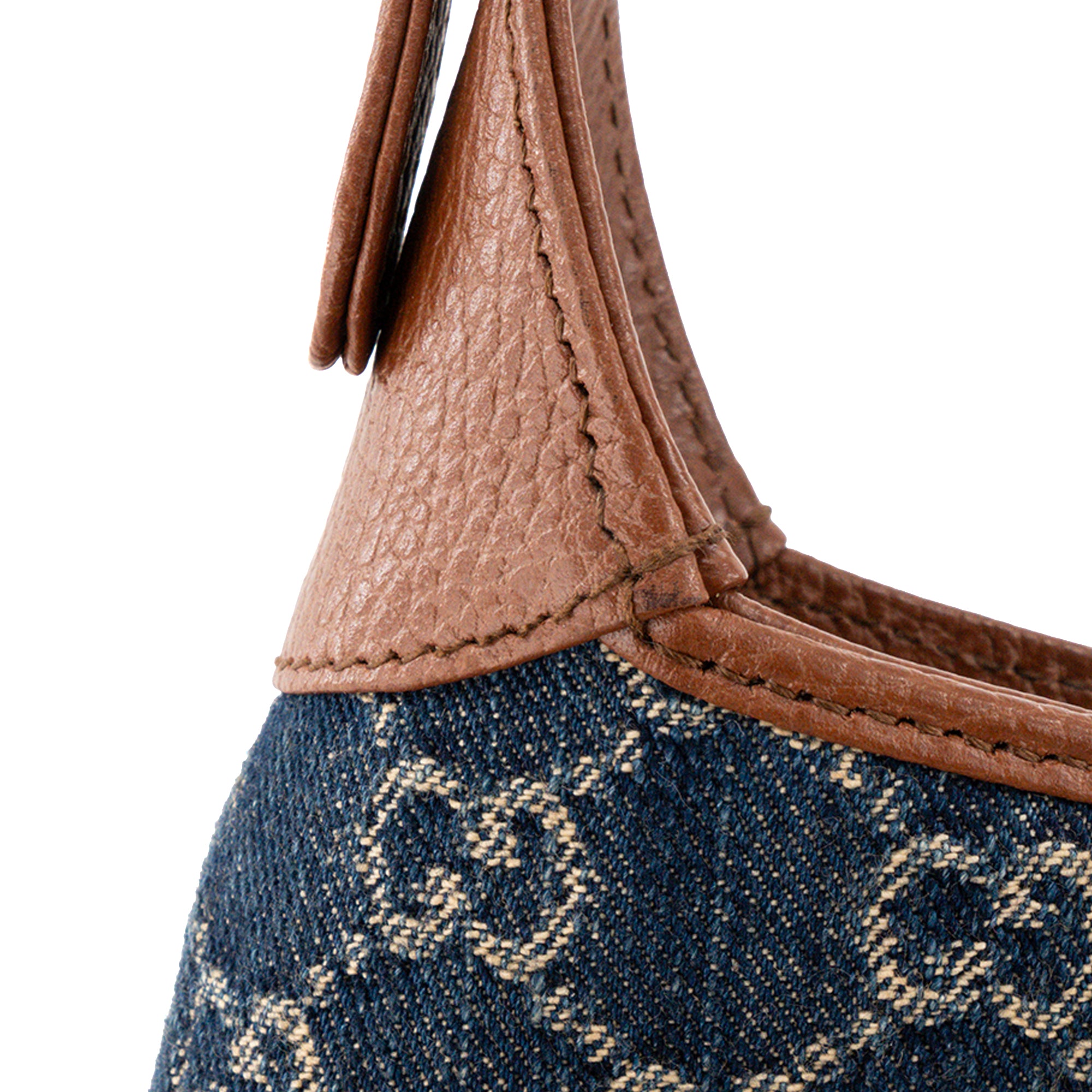 GUCCI - Sac à bandoulière Jackie 1961 Gucci en denim monogrammée bleu et cuir grainé marron