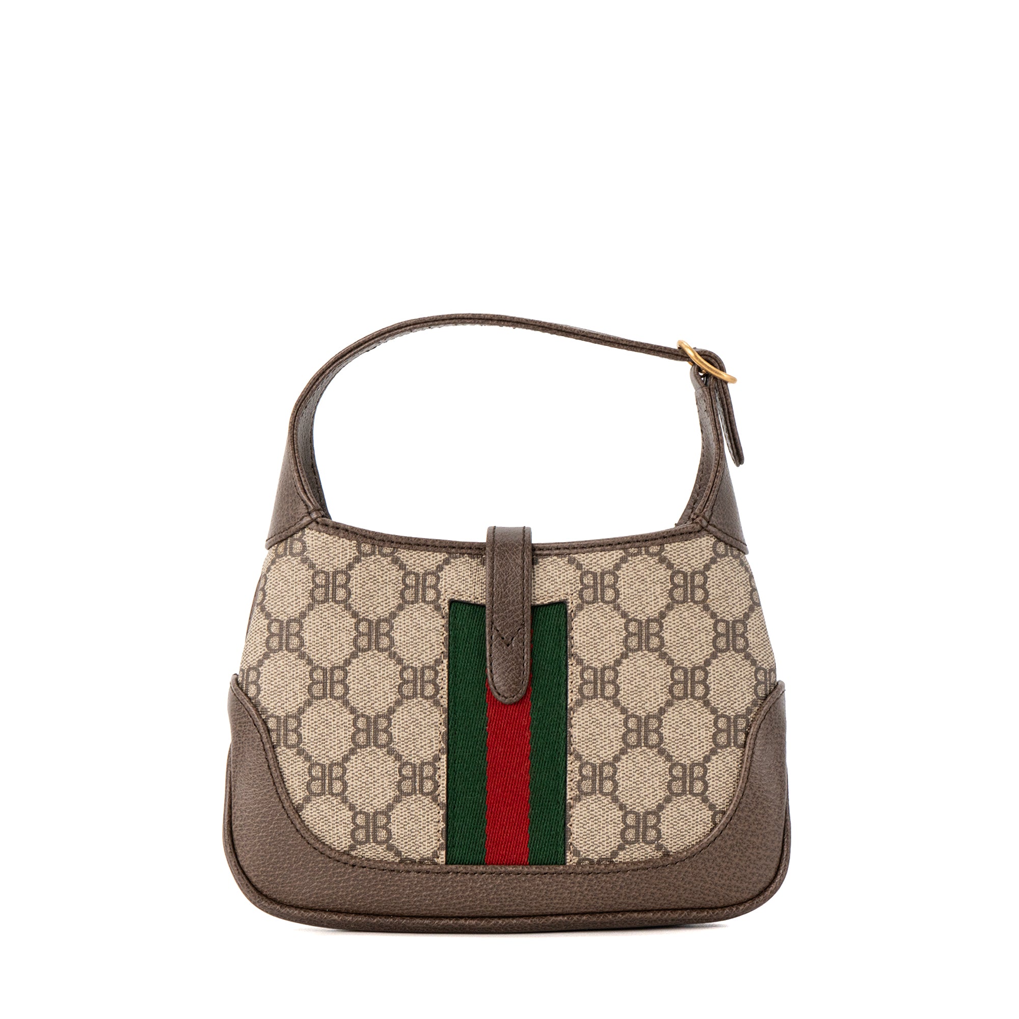 GUCCI - Sac à bandoulière Jackie 1961 The Hacker Project Gucci x Balenciaga en toile enduite et cuir grainé marron édition limitée