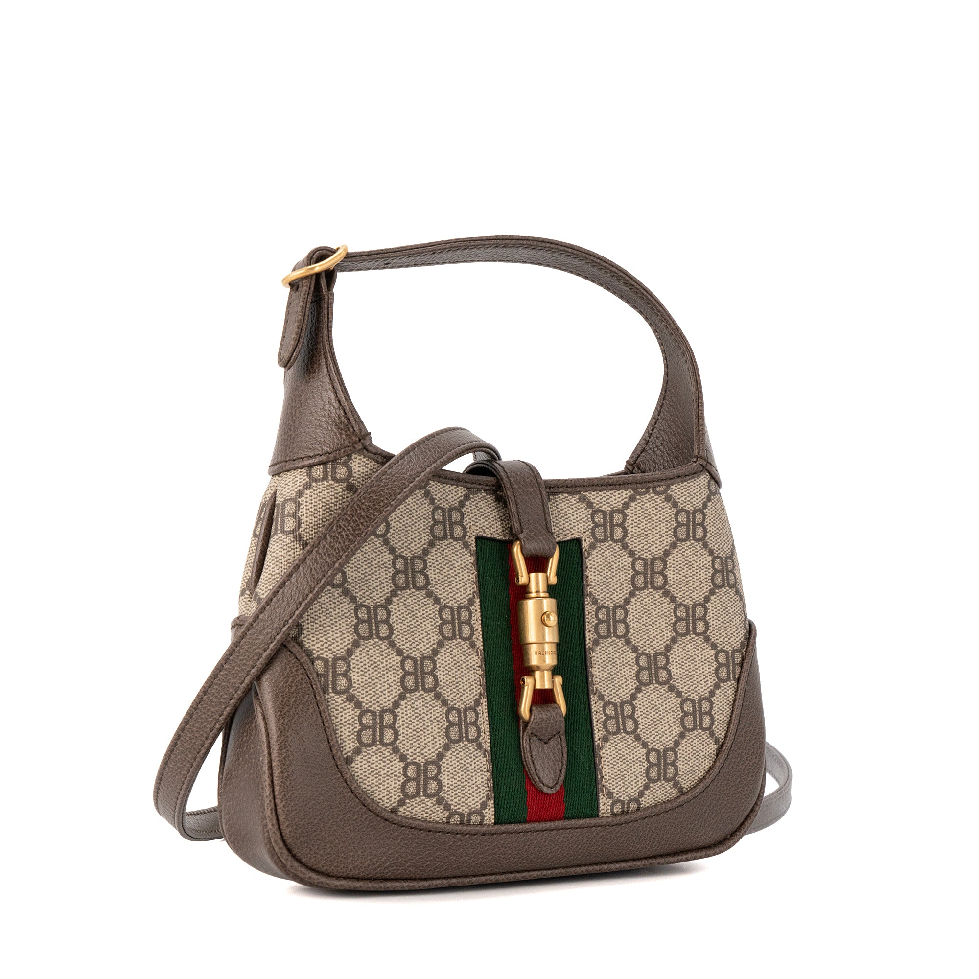 GUCCI - Sac à bandoulière Jackie 1961 The Hacker Project Gucci x Balenciaga en toile enduite et cuir grainé marron édition limitée