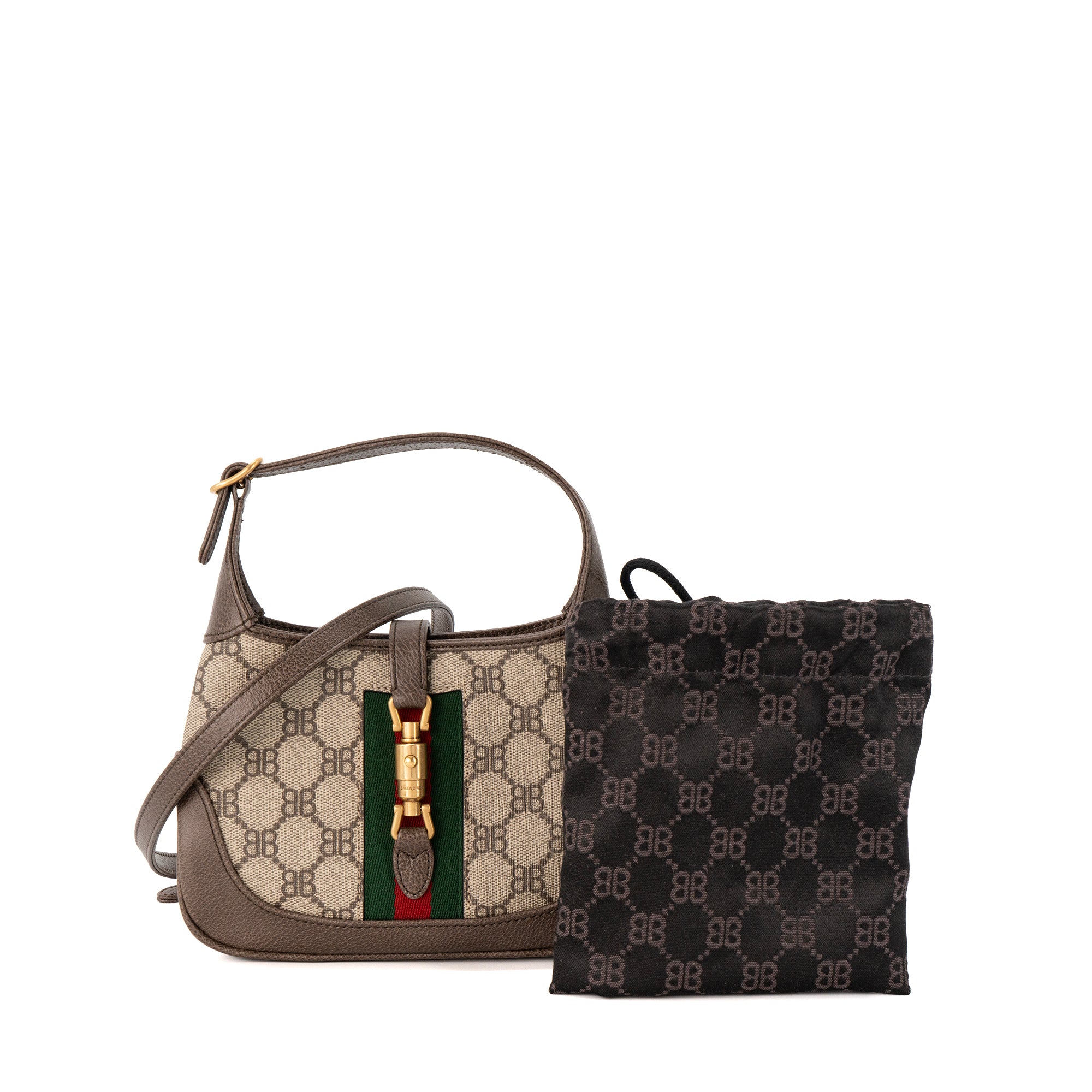 GUCCI - Sac à bandoulière Jackie 1961 The Hacker Project Gucci x Balenciaga en toile enduite et cuir grainé marron édition limitée